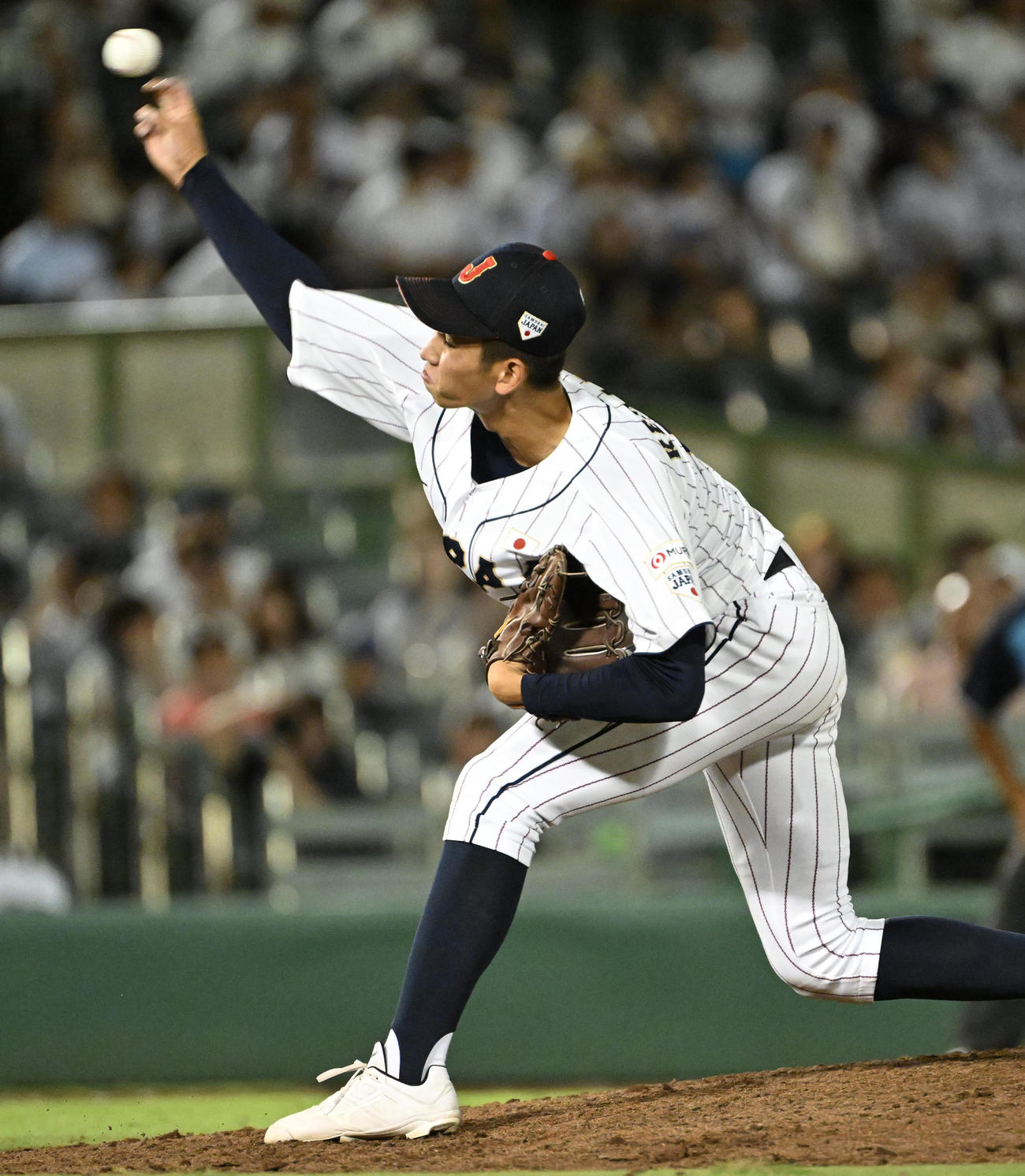 大学日本代表対高校日本代表　高校日本代表5番手の今朝丸裕喜（撮影・石井愛子）