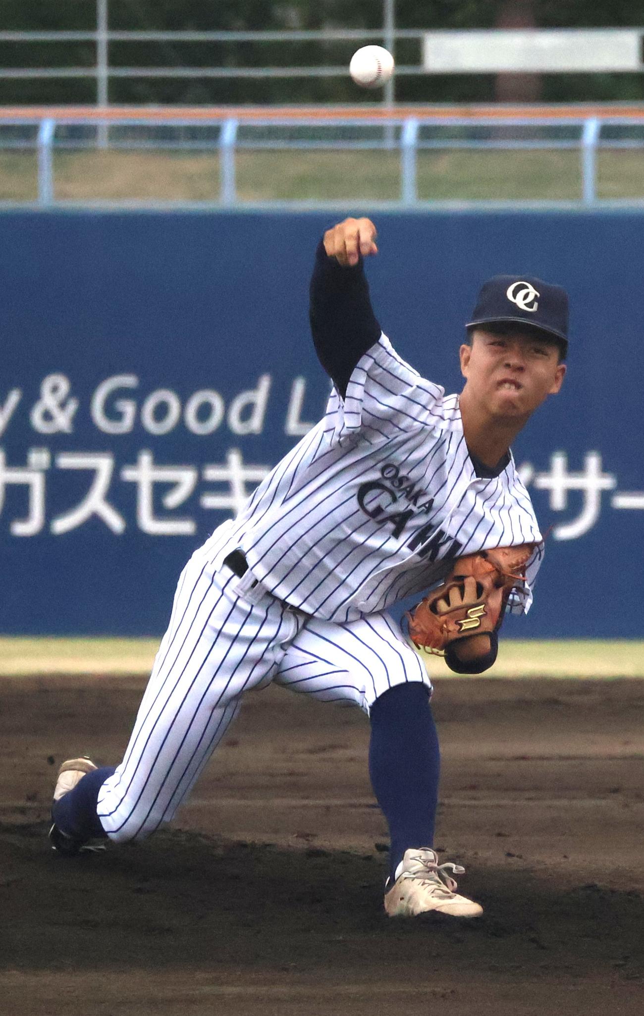 東大阪大柏原対大院大高　大院大高先発の下條（撮影・塚本光）