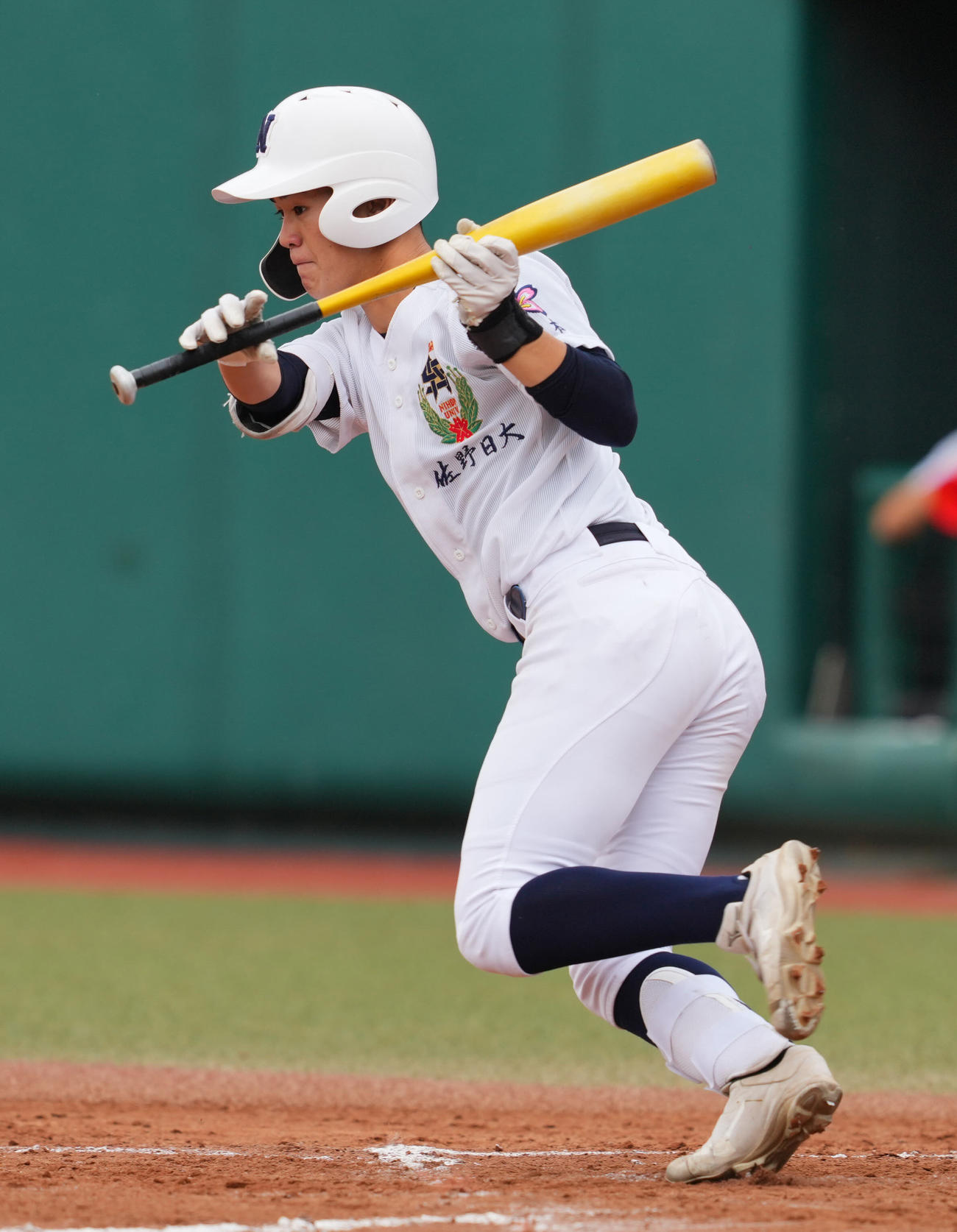 平塚学園対佐日大　8回裏佐野日大1死三塁、スクイズを決める田崎（撮影・垰建太）