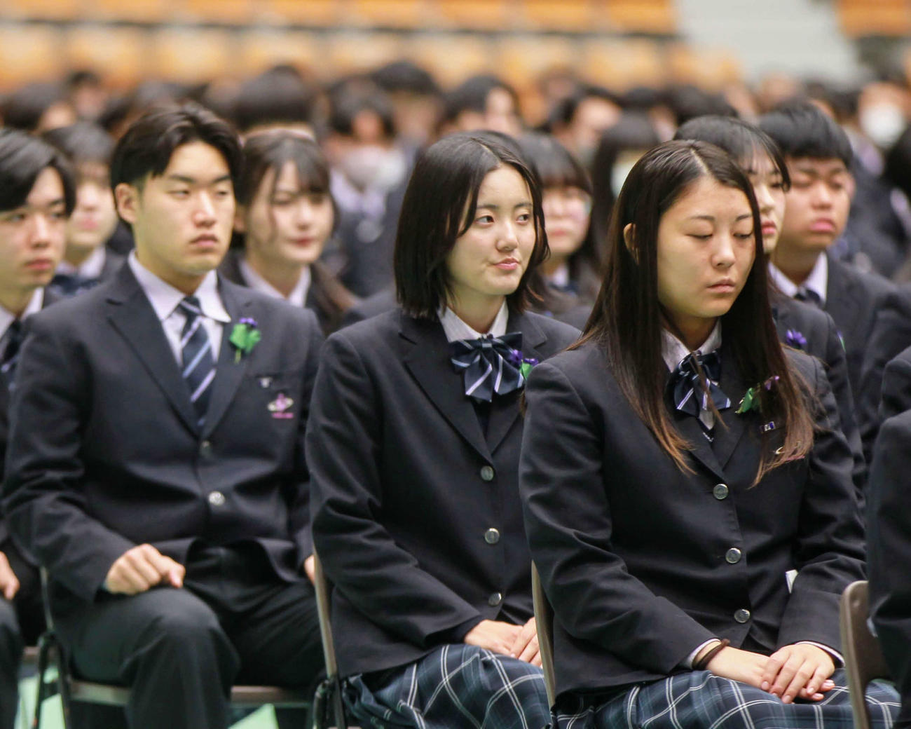 卒業式に出席した花巻東・佐々木秋（撮影・高橋香奈）