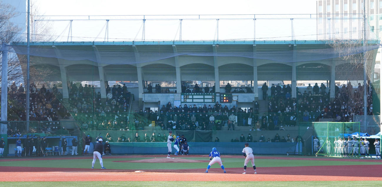 横浜対東大　東大と横浜の練習試合は多くの観客で東大球場のスタンドが埋まる（撮影・垰建太）