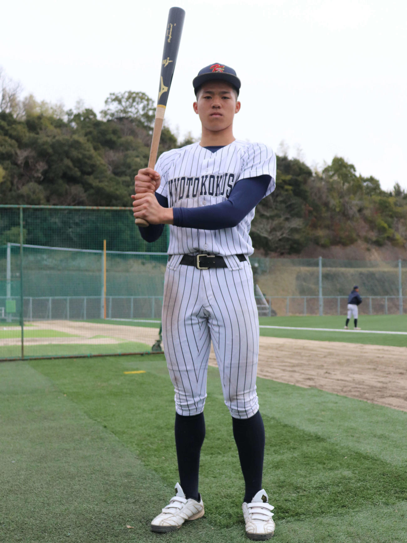 智弁和歌山との練習試合に木製バットで臨んだ、京都国際・清水詩太内野手（撮影・中島麗）