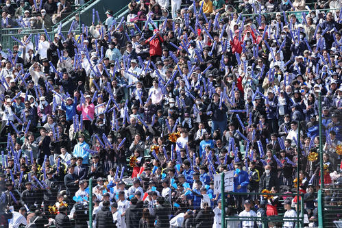 柳ヶ浦対二松学舎大付　5回表、相手のエラーで同点に追いつき、喜ぶ柳ヶ浦の応援団（撮影・前田充）