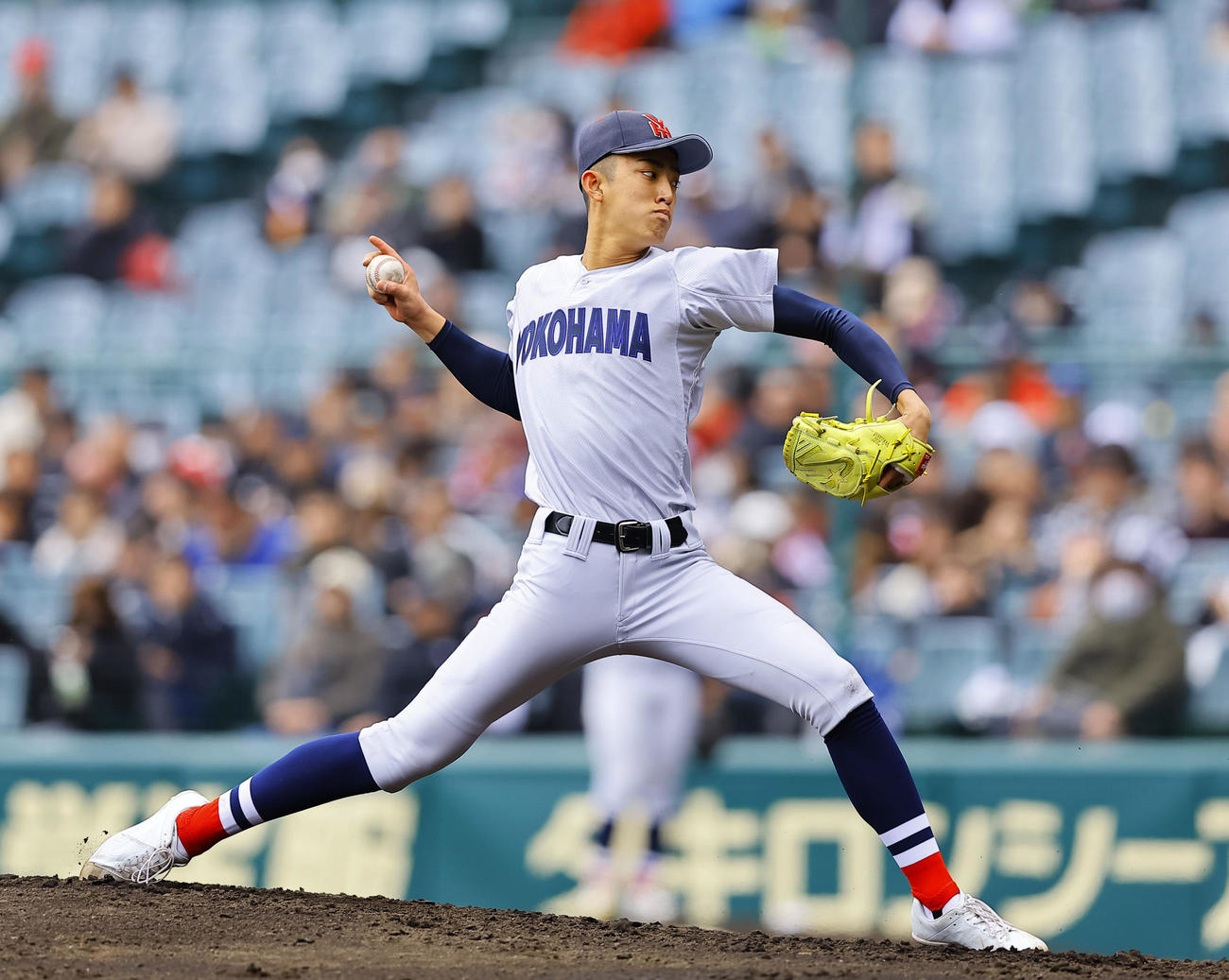 横浜対市和歌山　横浜先発の織田（撮影・藤尾明華）