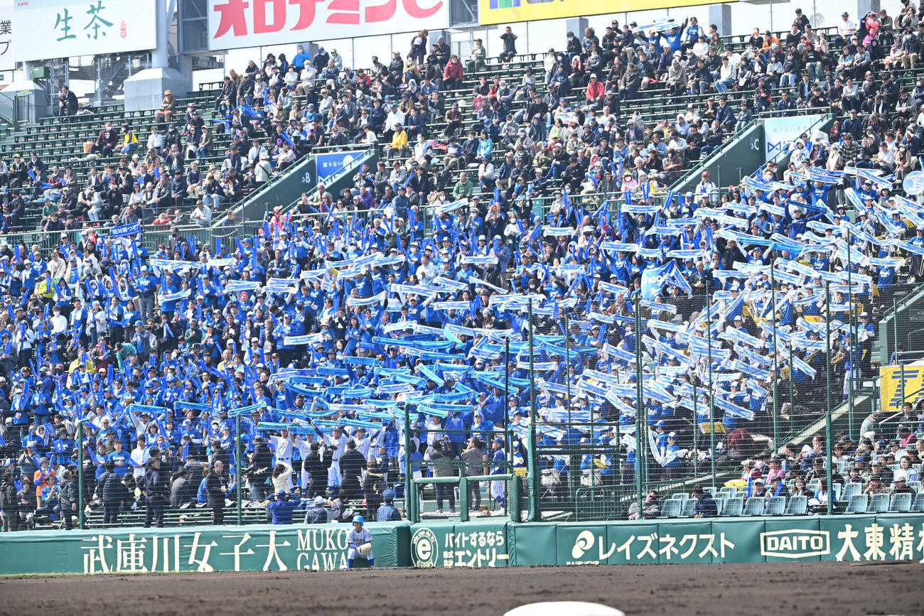 至学館対エナジックスポーツ　エナジックスポーツの応援団（撮影・和賀正仁）