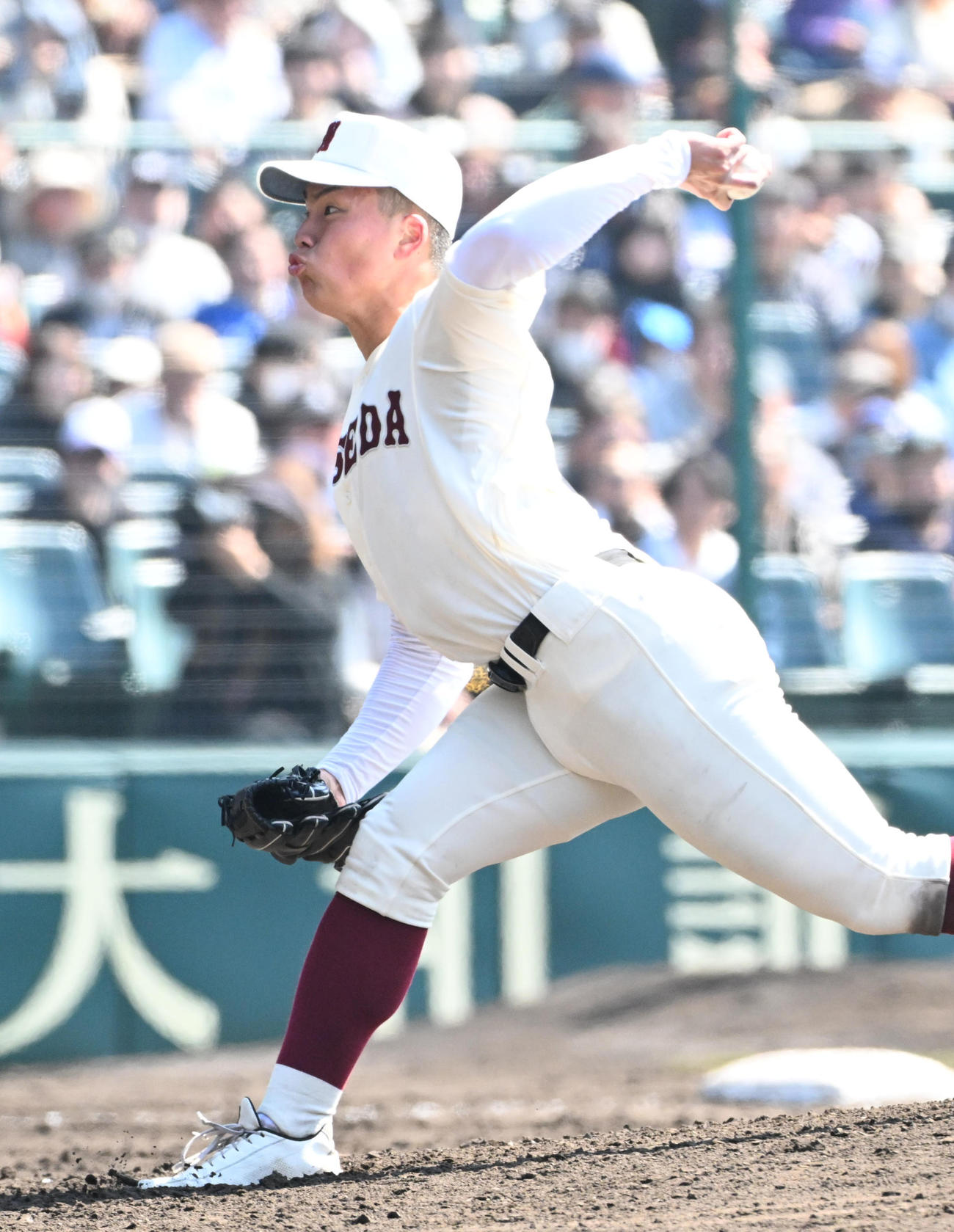 早実対高松商　早実・先発の中村心大（撮影・石井愛子）