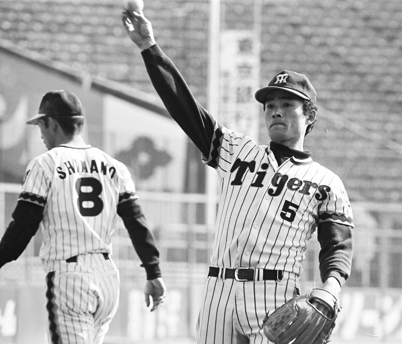 77年、甲子園球場で練習する阪神末永正昭