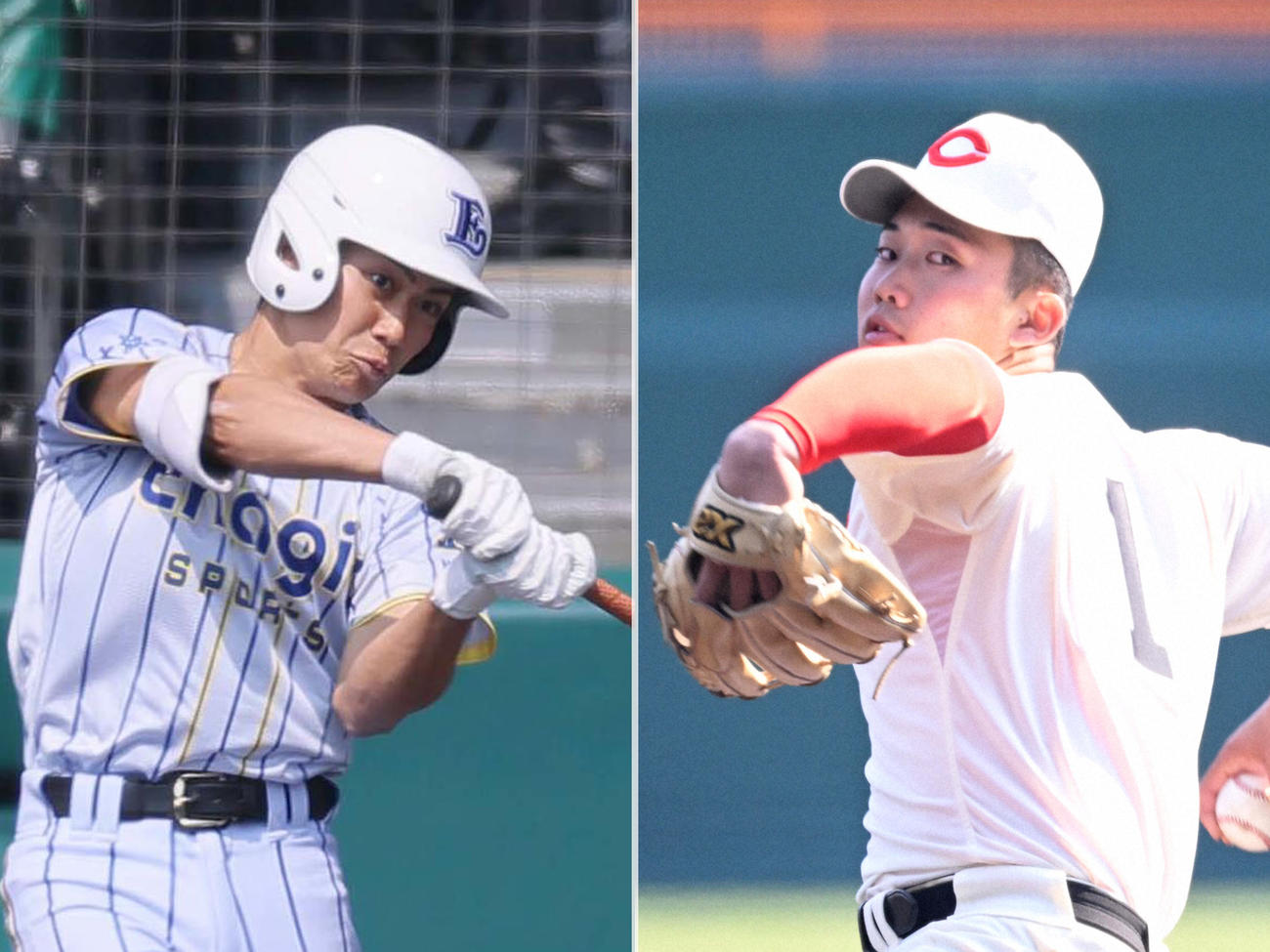 エナジックスポーツ・イーマン琉海（左）と智弁和歌山・渡辺颯人