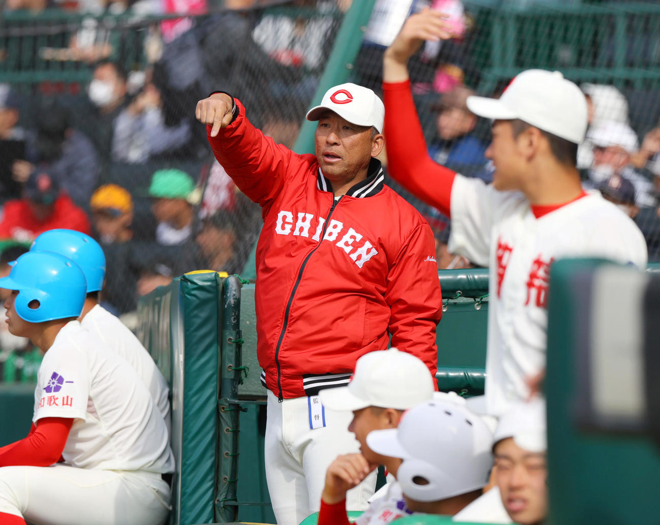 智弁和歌山対エナジックスポーツ　ベンチから指示を出す智弁和歌山・中谷監督（撮影・上山淳一）