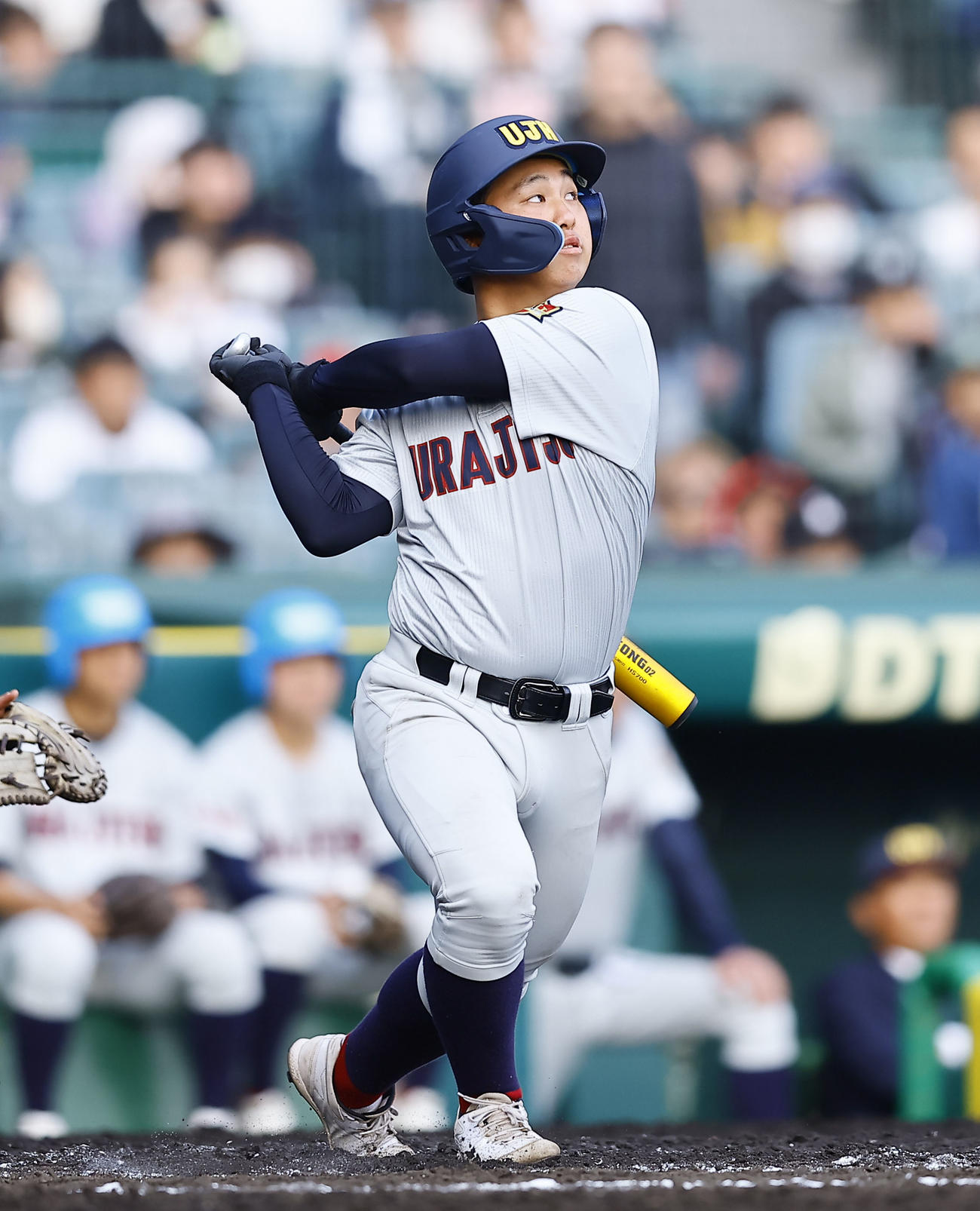 浦和実対聖光学院　5回表浦和実1死三塁、三島は左前適時打を放つ（撮影・藤尾明華）