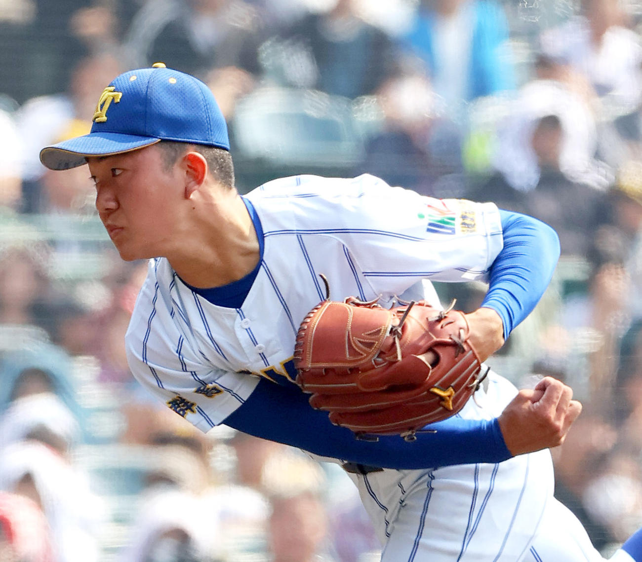 健大高崎対花巻東　9回裏花巻東2死、石垣は最終打者で代打の千葉脩の空振り三振で155キロをマークする（撮影・上山淳一）