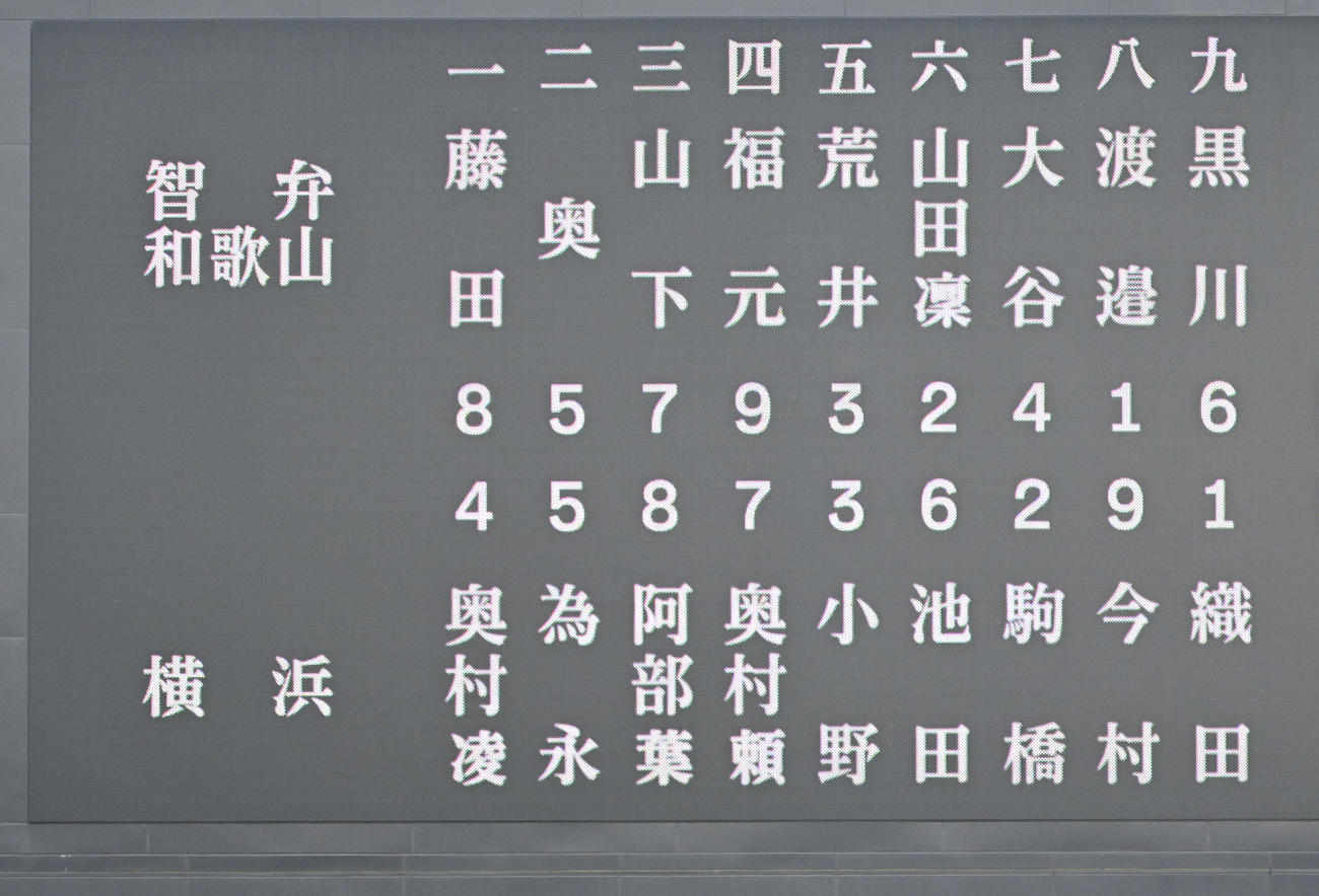 智弁和歌山対横浜　決勝戦のスタメン（撮影・石井愛子）