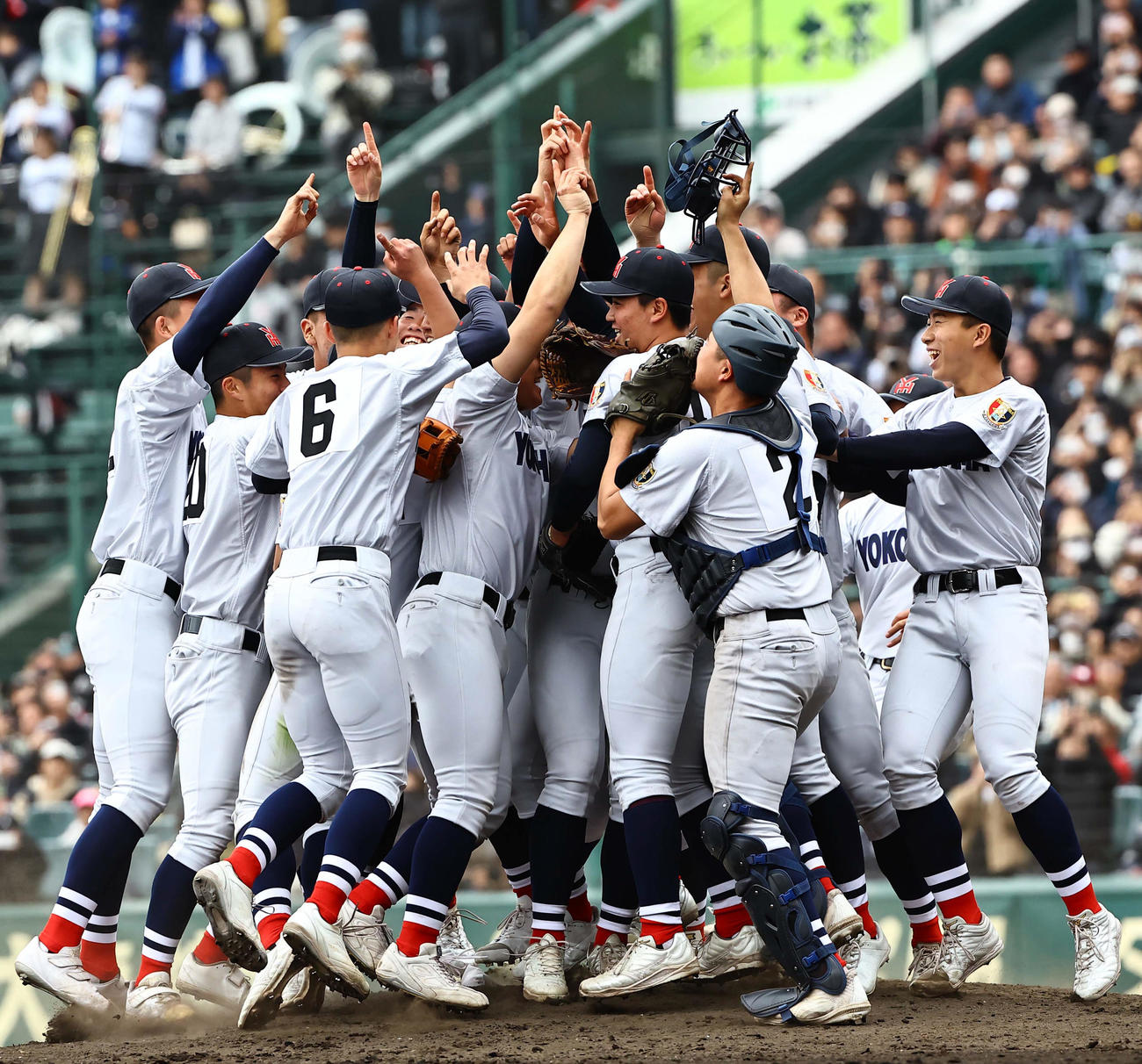 智弁和歌山対横浜　優勝を喜ぶ横浜ナイン（撮影・上田博志）