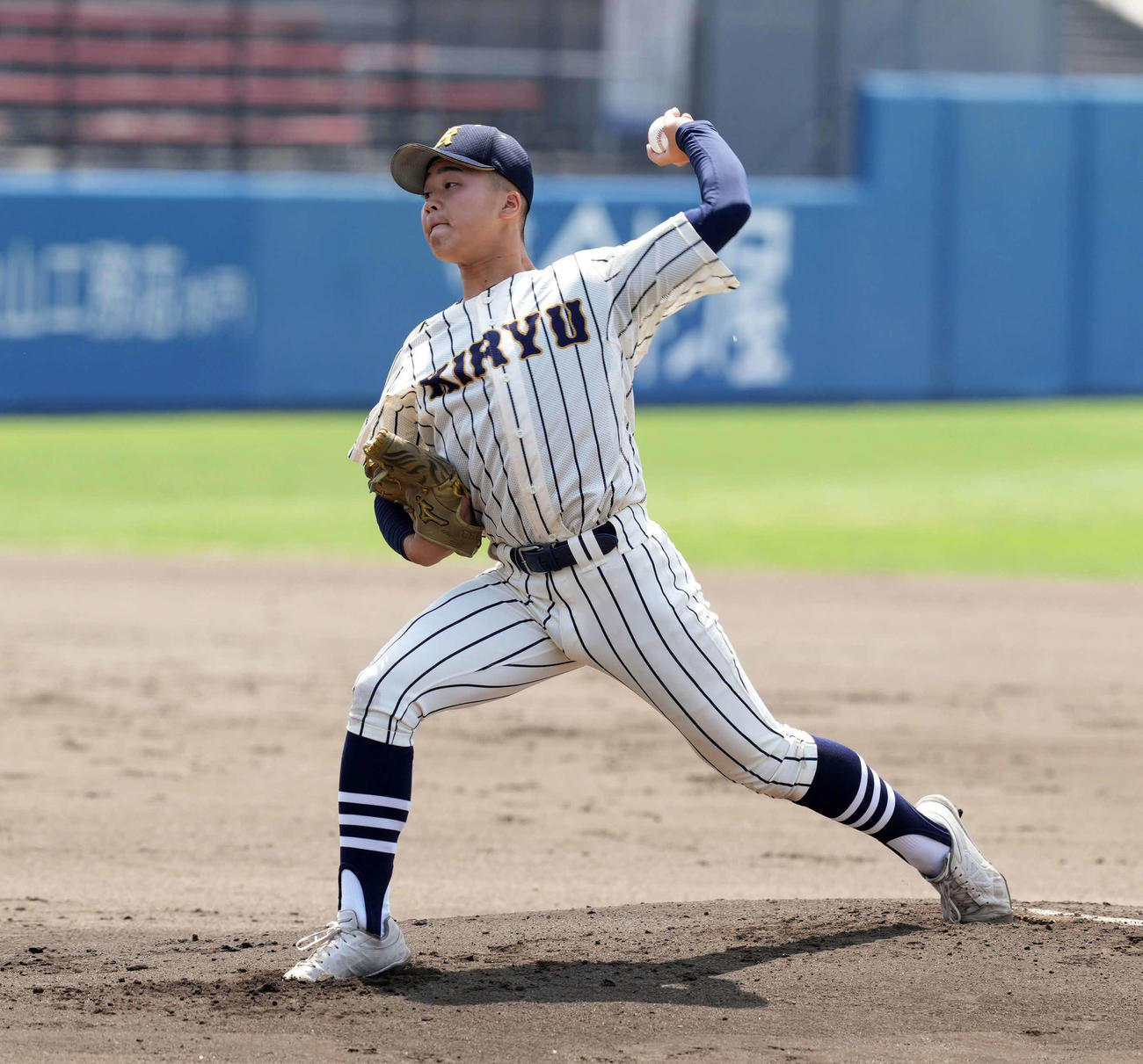 桐生第一対専大松戸　桐生第一の先発長岡（撮影・たえ見朱実）