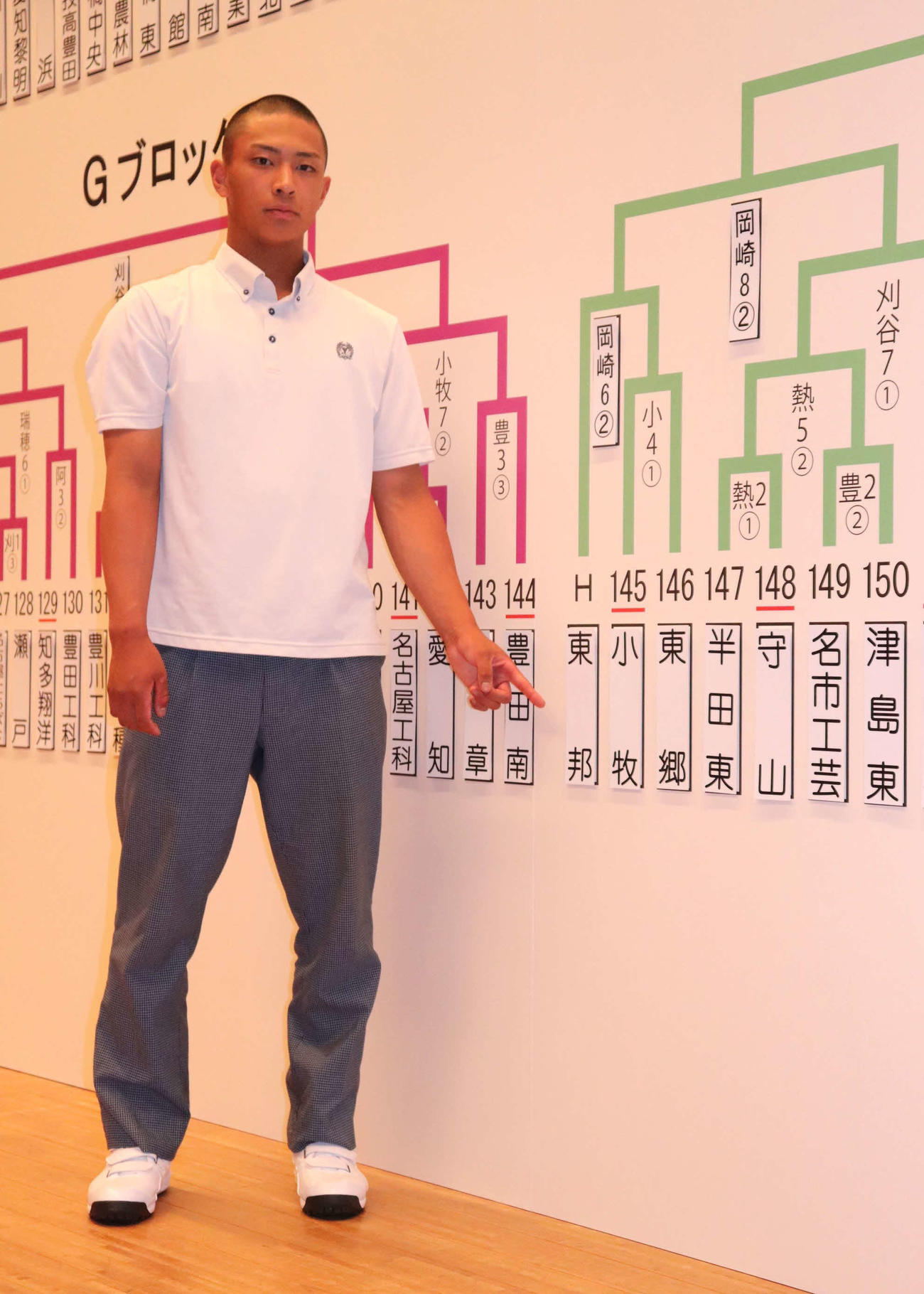 愛知大会の抽選会に臨んだ、東邦の主将・朝倉（撮影・中島麗）