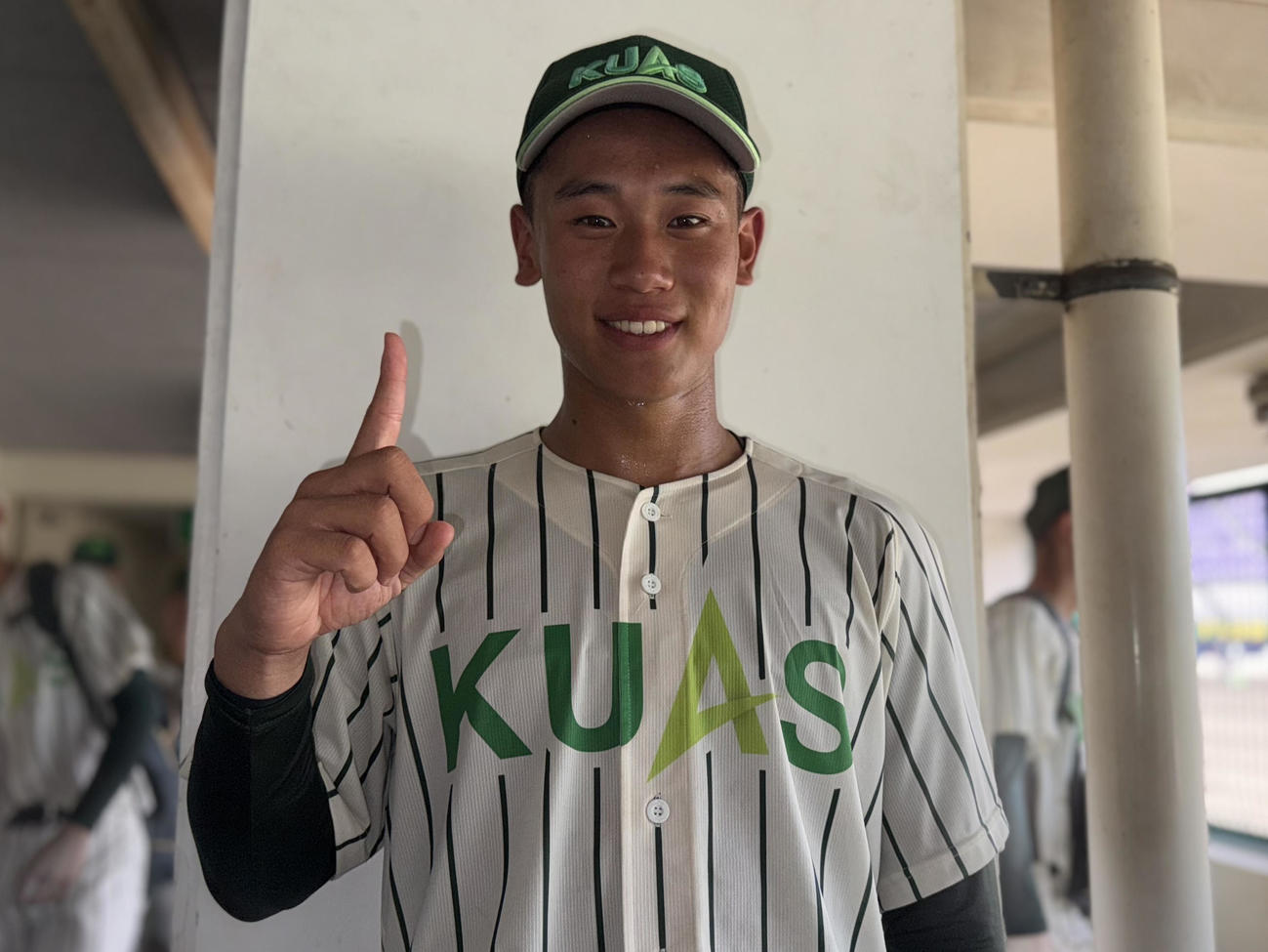 京都大会1回戦　海洋対京都先端科学大付　京都1番星を飾った、京都先端大付の4番小山（撮影・中島麗）