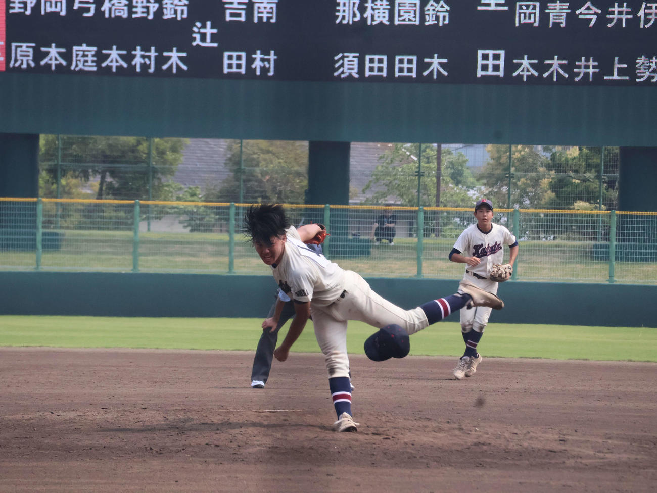大津対堅田　ノーヒットノーラン達成の瞬間　堅田・辻田亮輔の最後の1球（撮影・溝淵千夏）