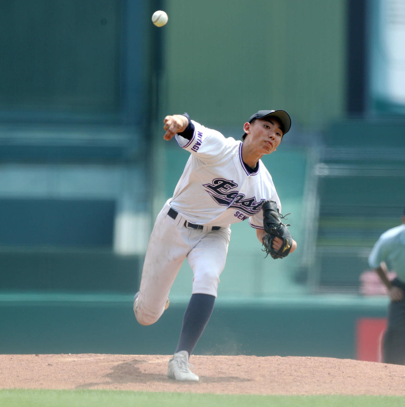 仙台東対小牛田農林　先発の仙台東・石浜（撮影・木村有優）