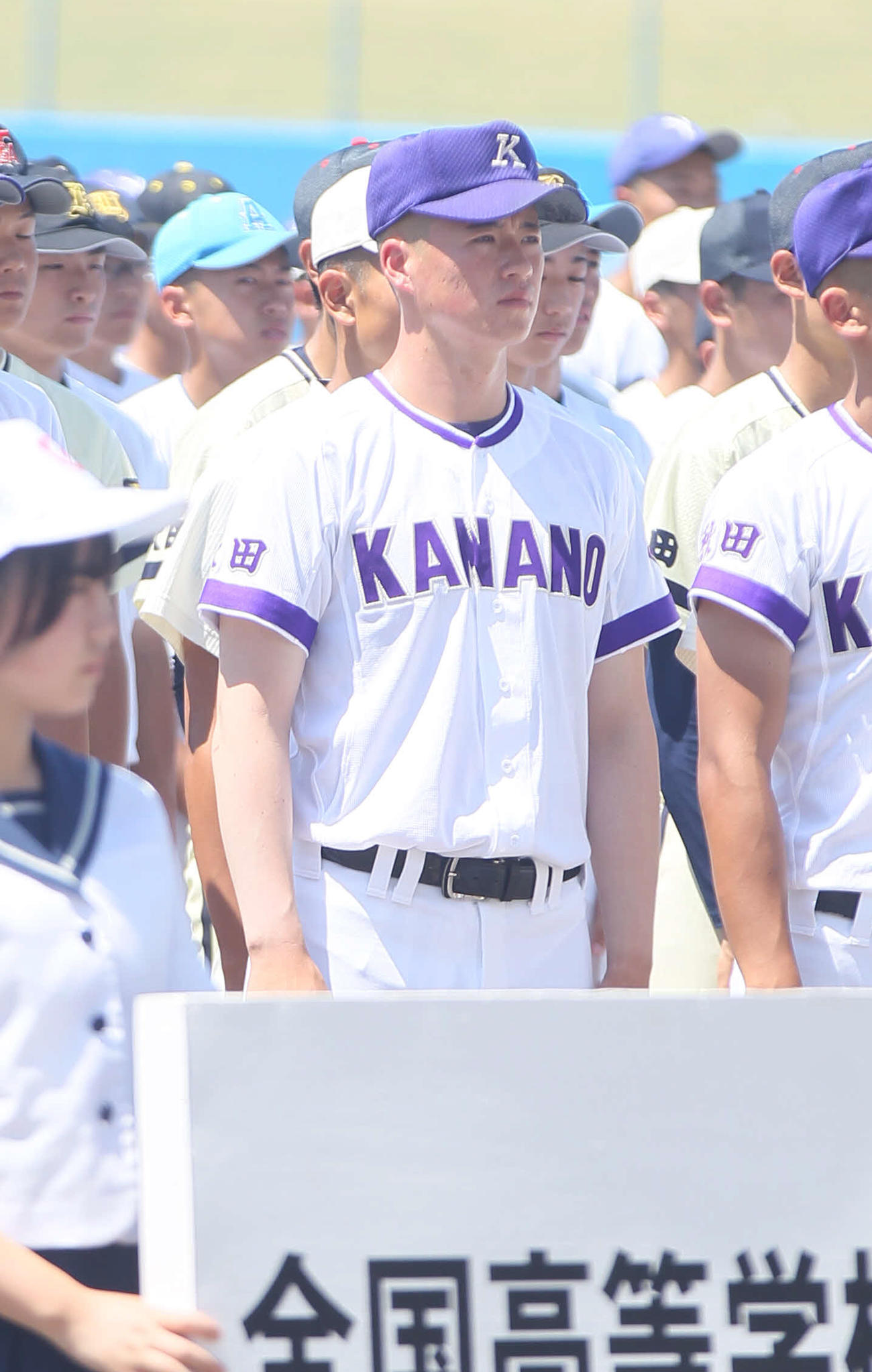 開会式に臨んだ金足農・吉田大輝（撮影・高橋香奈）