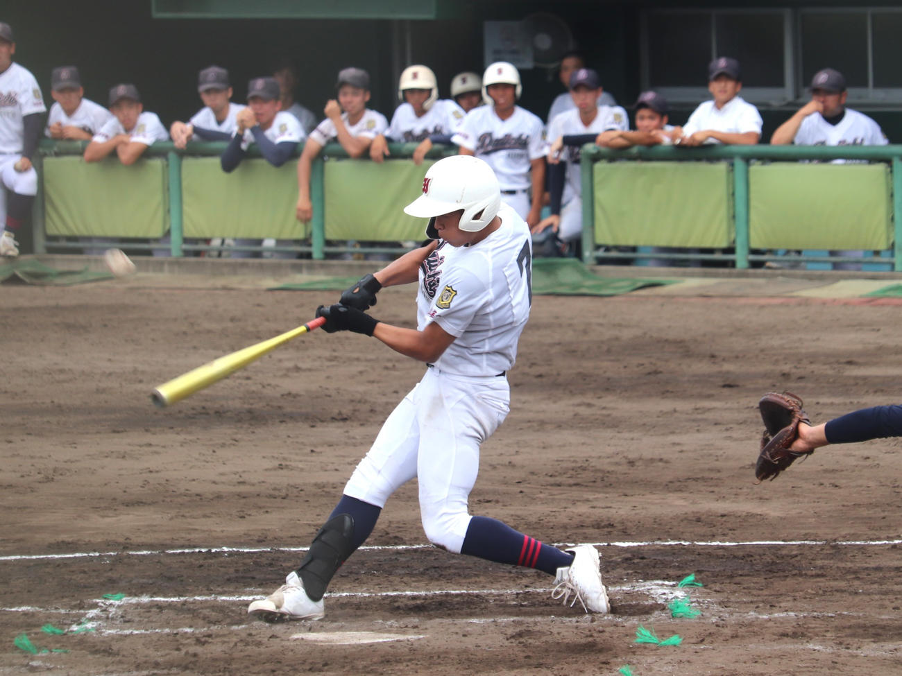 岐阜大会1回戦　岐阜第一対土岐紅陵　4回無死二、三塁で先制の右犠飛を放った、岐阜第一の6番上農（撮影・中島麗）