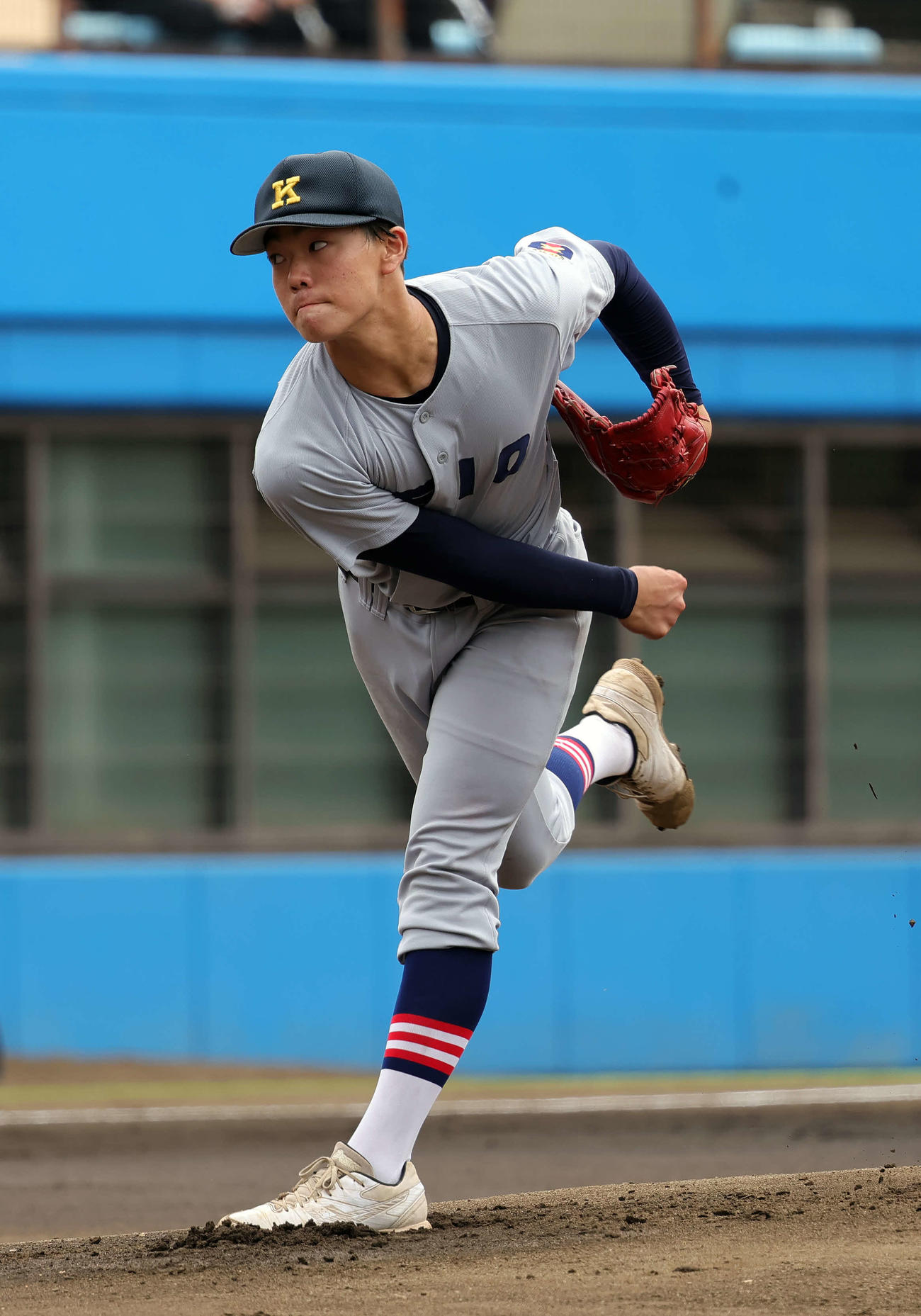 慶応藤沢対慶応　慶応先発の湯本（撮影・山本朝陽）