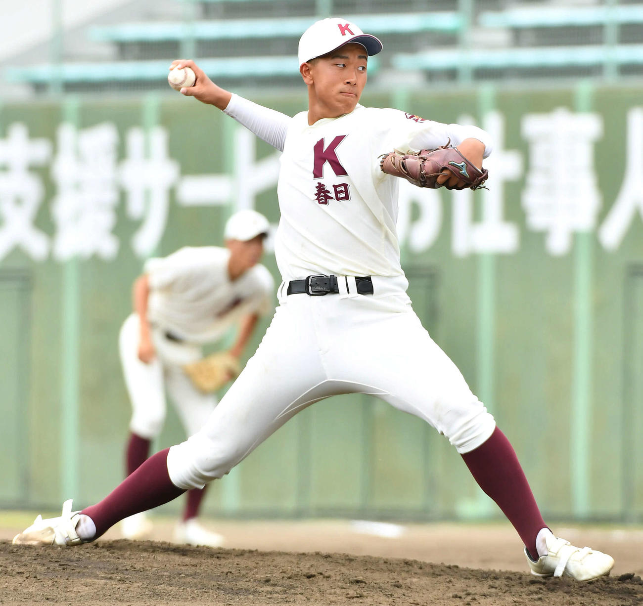 明善対春日　春日先発の矢野（撮影・岩下翔太）