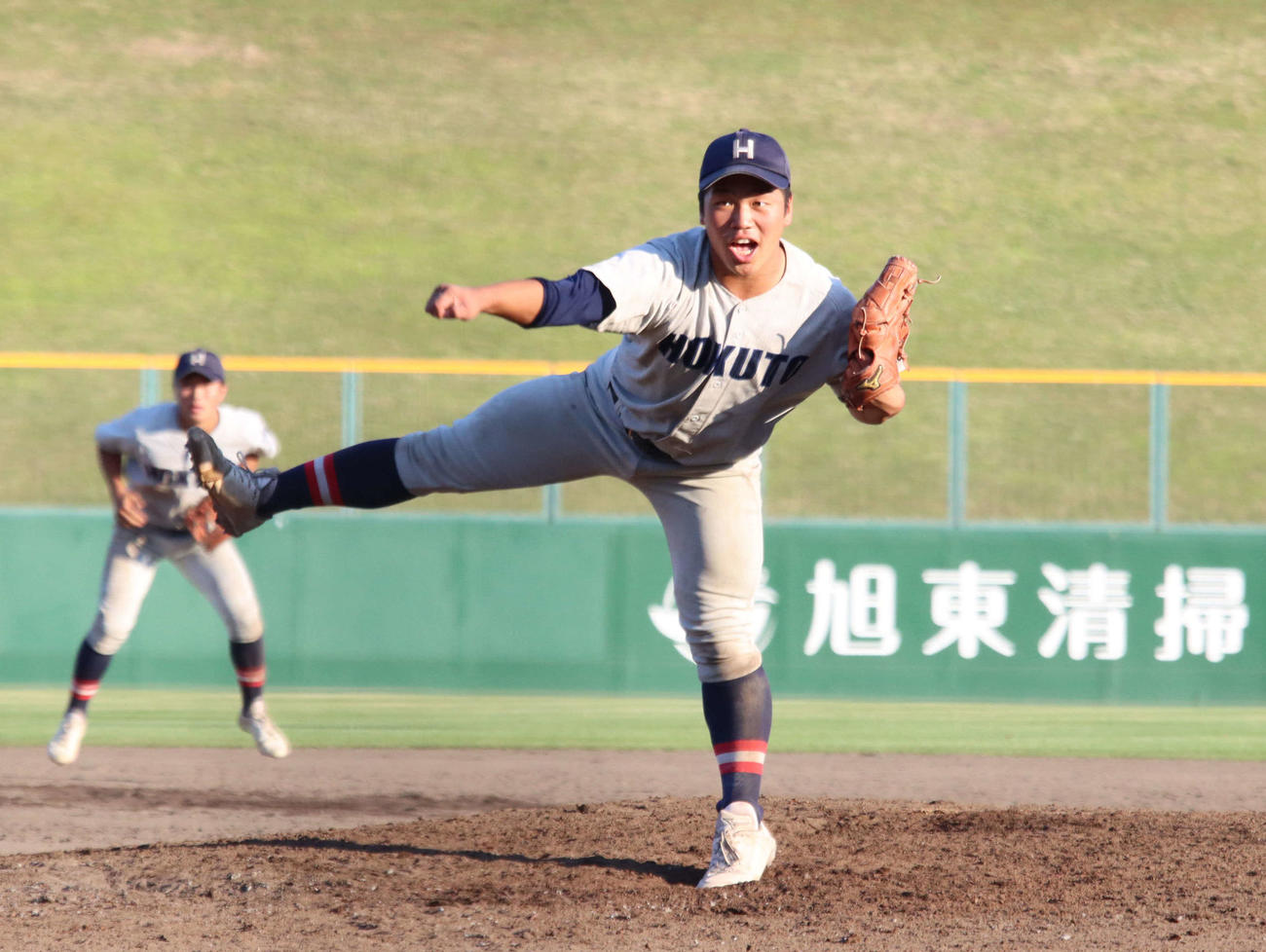 今夏初登板した北見北斗の松岡（撮影・保坂果那）