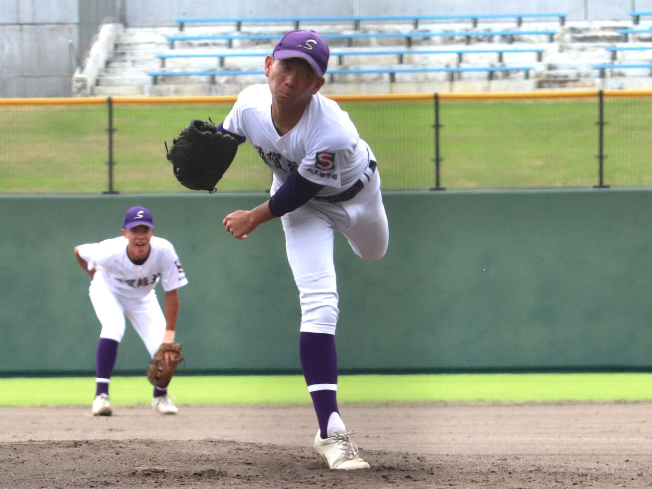 滋賀大会2回戦　玉川対滋賀短大付　先発した、滋賀短大付の桜本（撮影・中島麗）