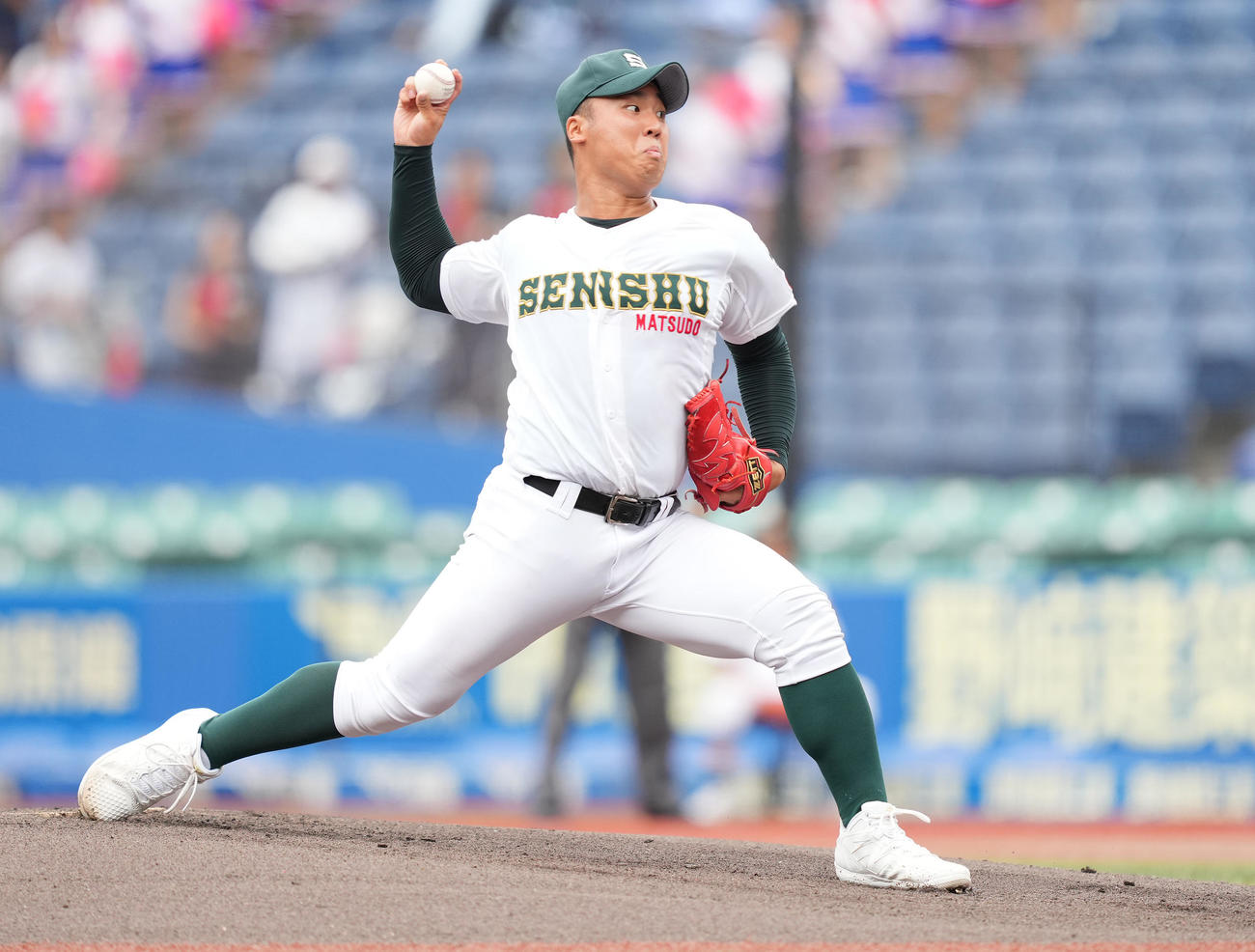 流山南対専大松戸　先発し力投する専大松戸・伊藤（撮影・鈴木みどり）