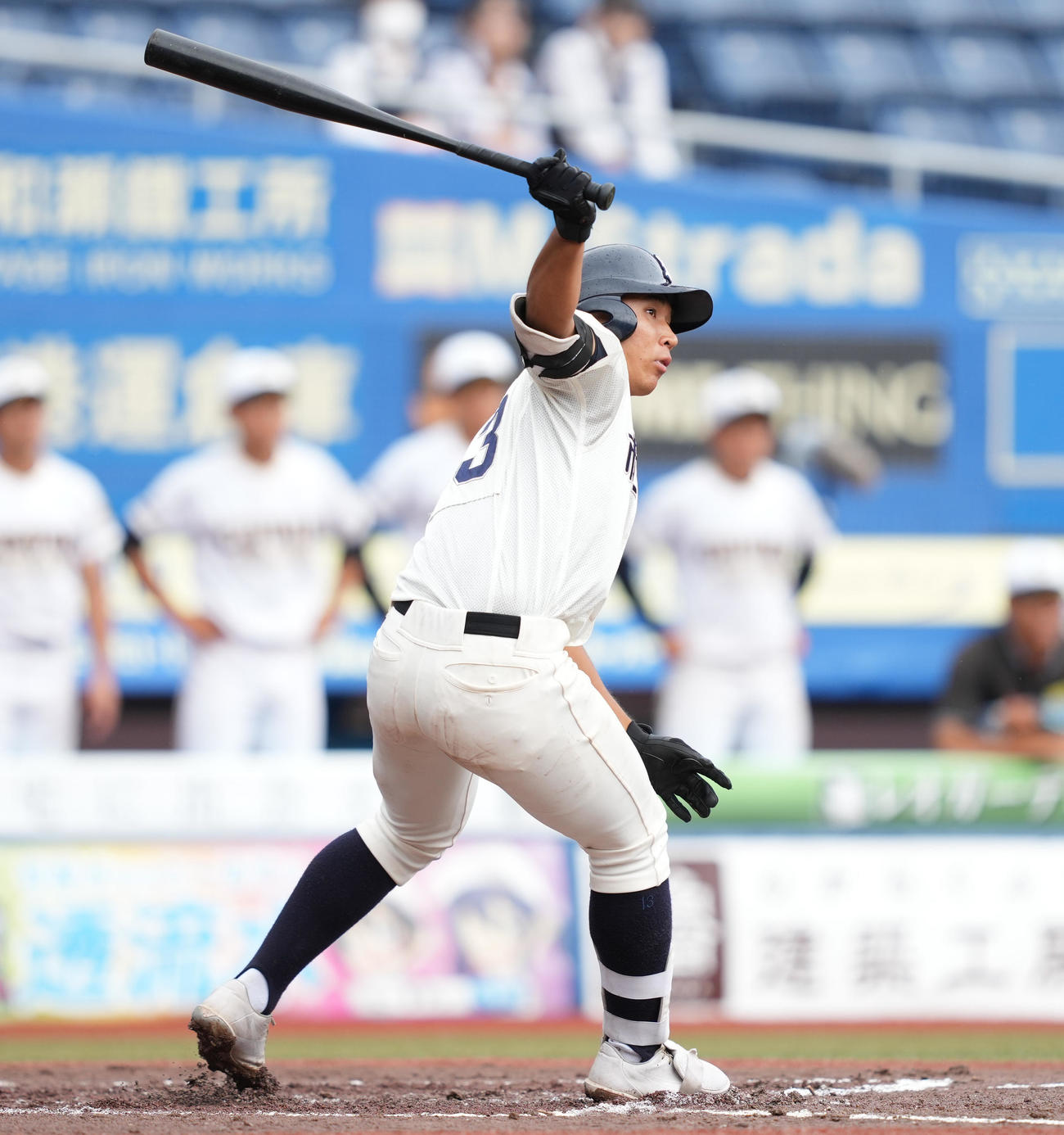 市船橋対市原中央　7回表市船橋1死一、三塁、右犠飛を放つ代打清水公（撮影・鈴木みどり）