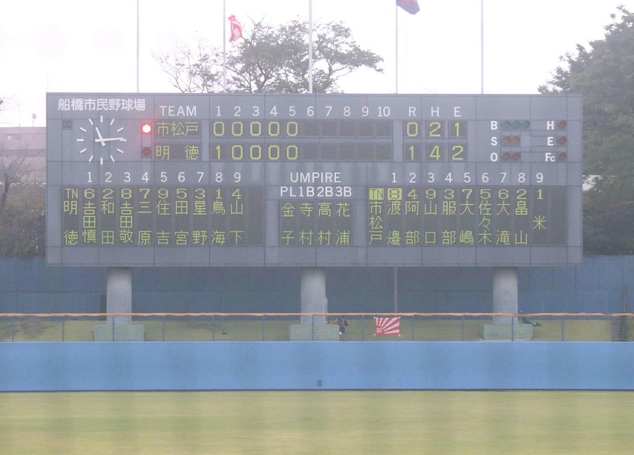 市松戸対千葉明徳　スコアボード（撮影・北村健龍）