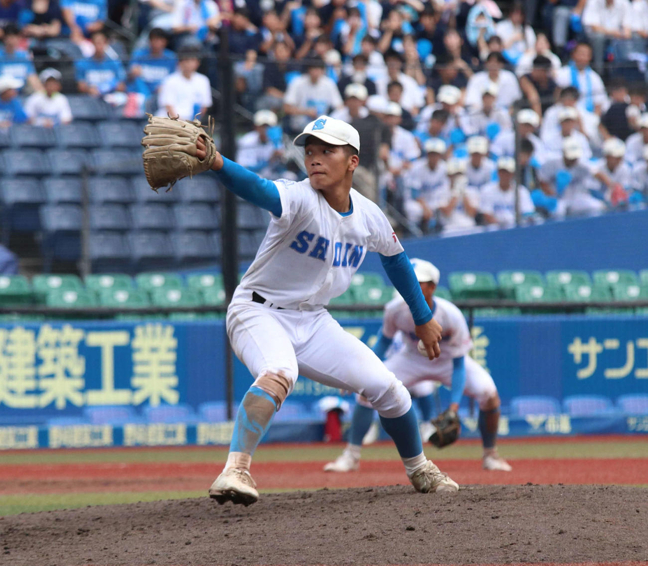 八千代松陰対長狭　先発し力投する八千代松陰・高橋優（撮影・北村健龍）