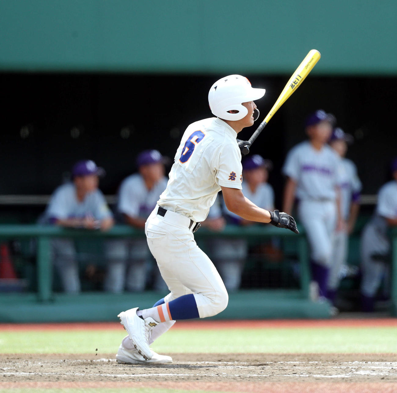 盛岡大付対盛岡工　3回表盛岡大付1死満塁、左越えに走者一掃の逆転適時三塁打を放つ盛岡大付・平野（撮影・木村有優）