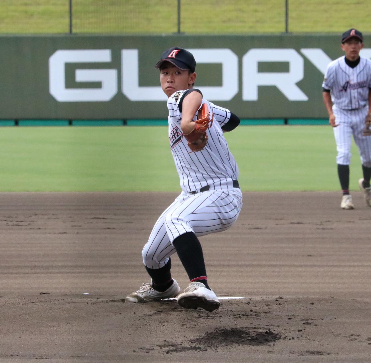 網干対小野　網干先発の長久（撮影・林亮佑）