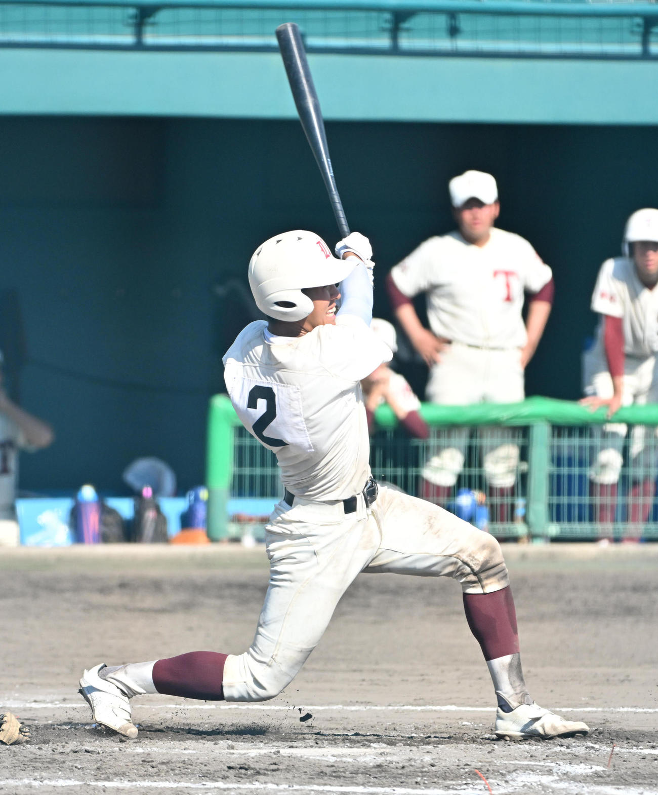 畝傍対高田　7回表畝傍1死満塁　山本卓和は同点の適時打を放つ（撮影・石井愛子）