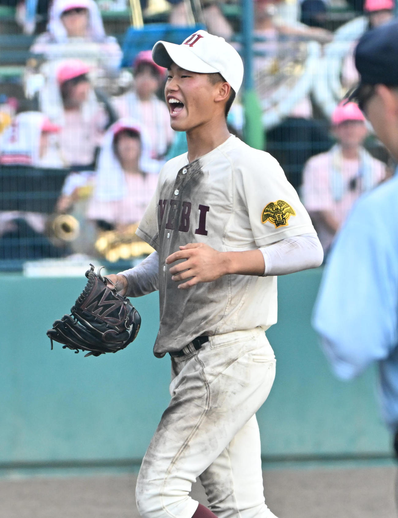 畝傍対高田　高田に勝利し喜ぶ高岸彰良（撮影・石井愛子）