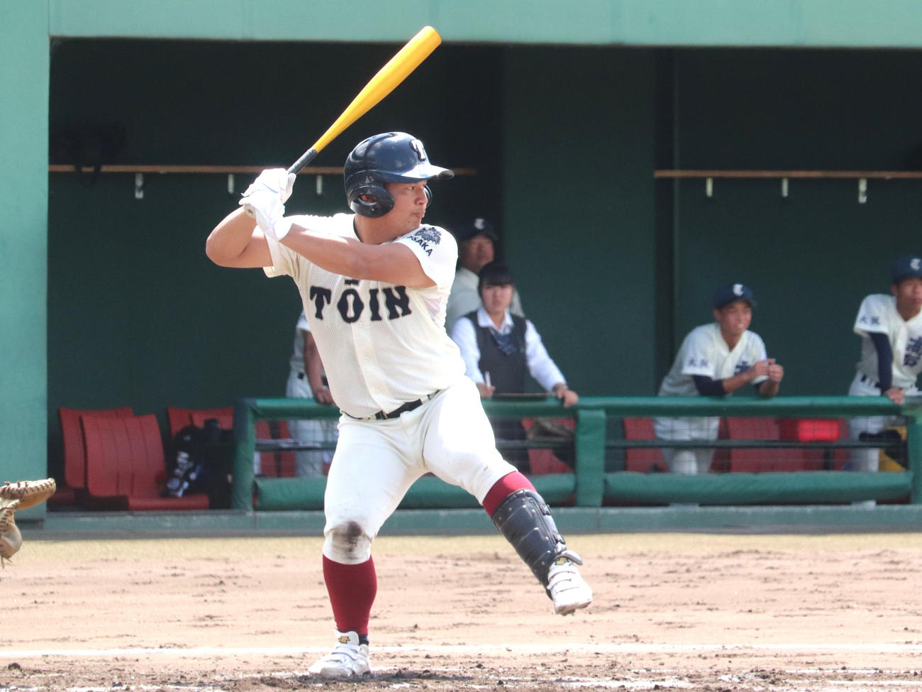 大阪大会5回戦　高石対大阪桐蔭　　「4番一塁」で4打数3安打3打点1本塁打を放った、大阪桐蔭・藤田（撮影・中島麗）