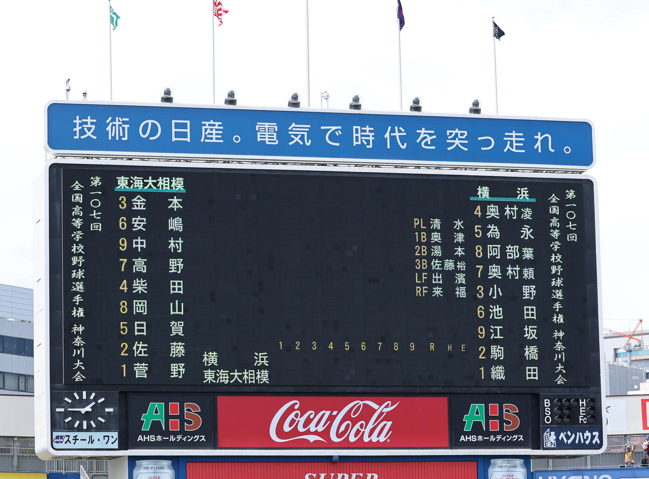 横浜対東海大相模　両校のスターティングメンバー（撮影・野上伸悟）