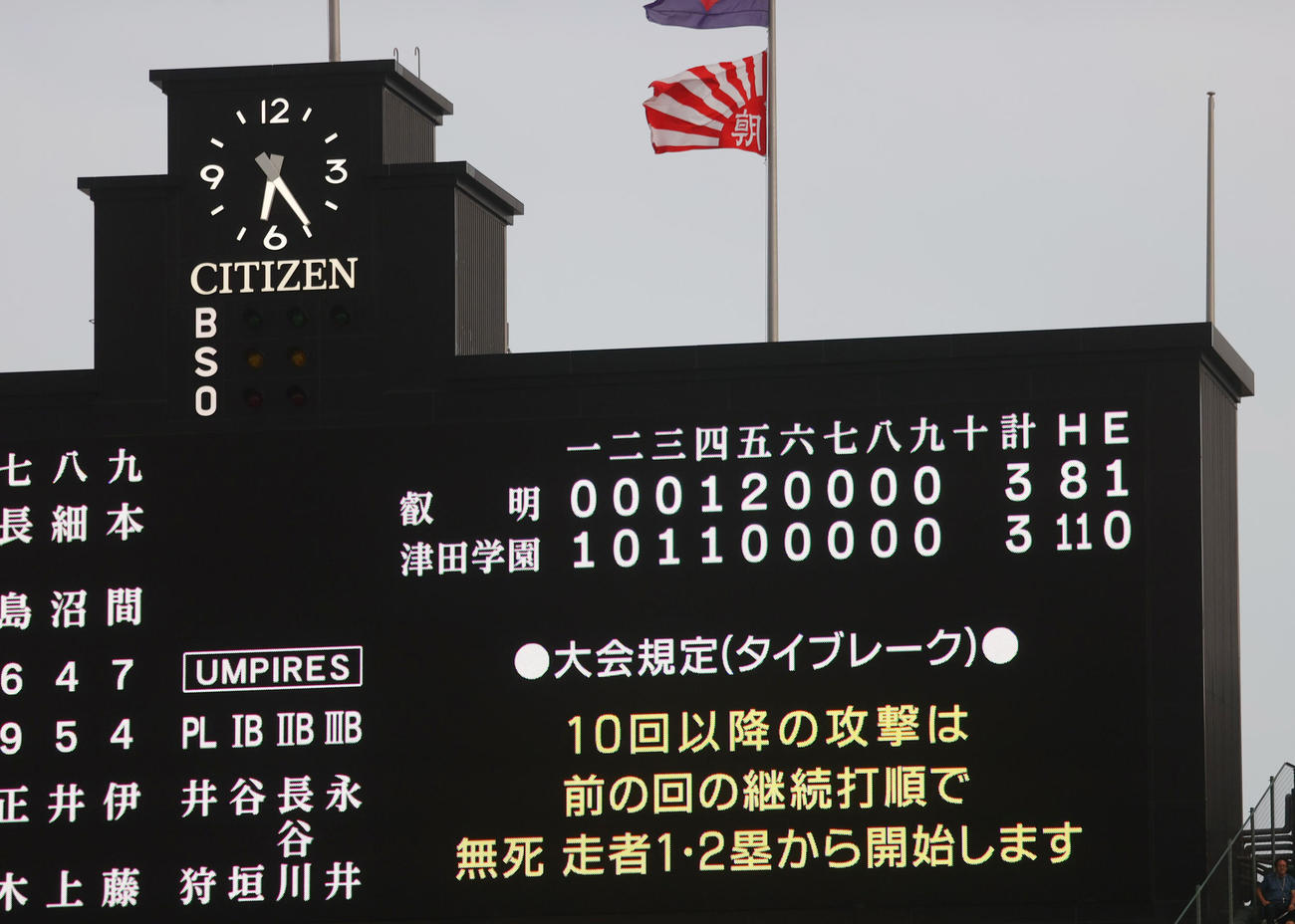 津田学園対叡明　タイブレークに突入する（撮影・上山淳一）