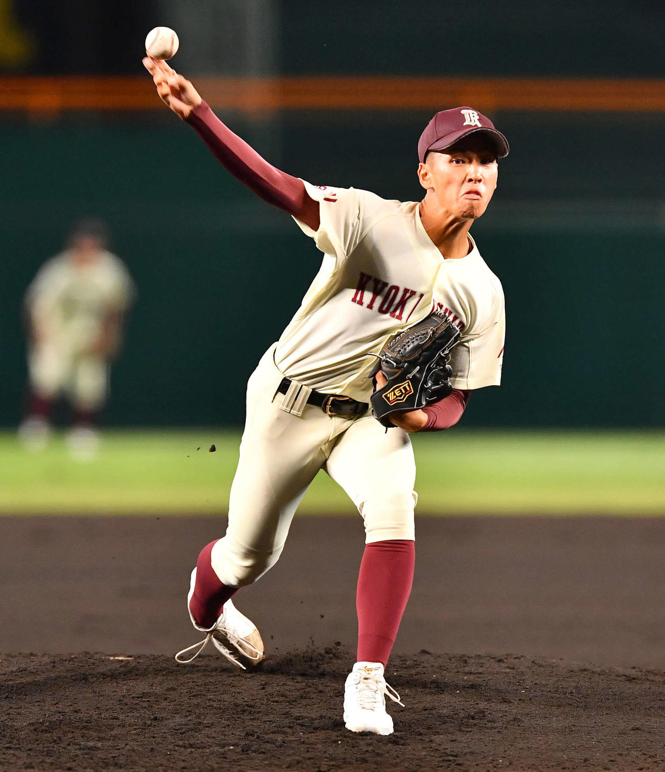 旭川志峯対広陵　旭川志峯先発の大渕（撮影・岩下翔太）