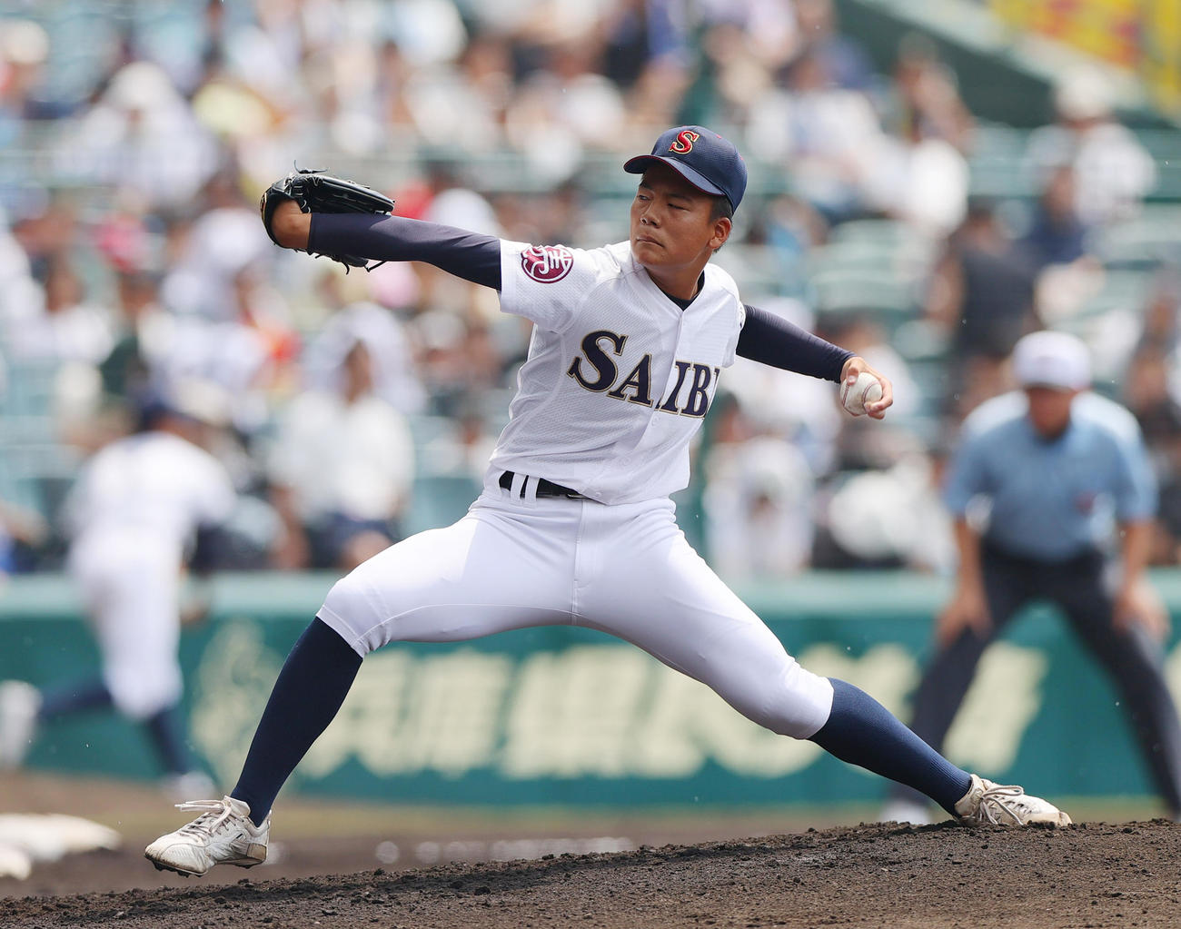 済美対東洋大姫路　済美先発の田河（撮影・上山淳一）