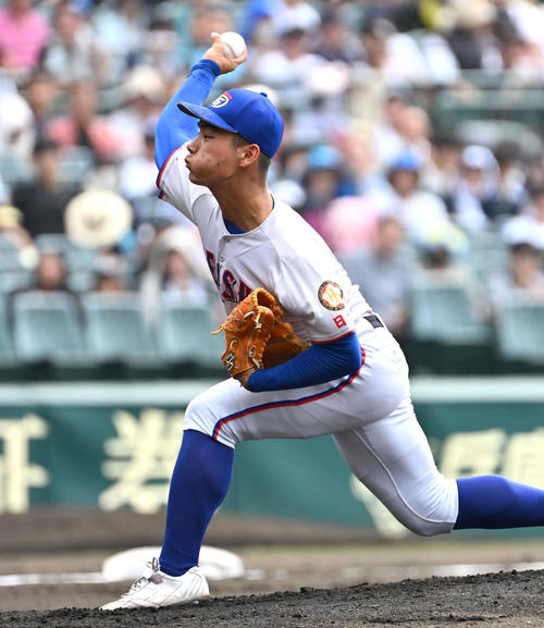 聖隷クリストファー対明秀学園日立 明秀学園日立先発の中岡誠志郎(撮影・石井愛子)