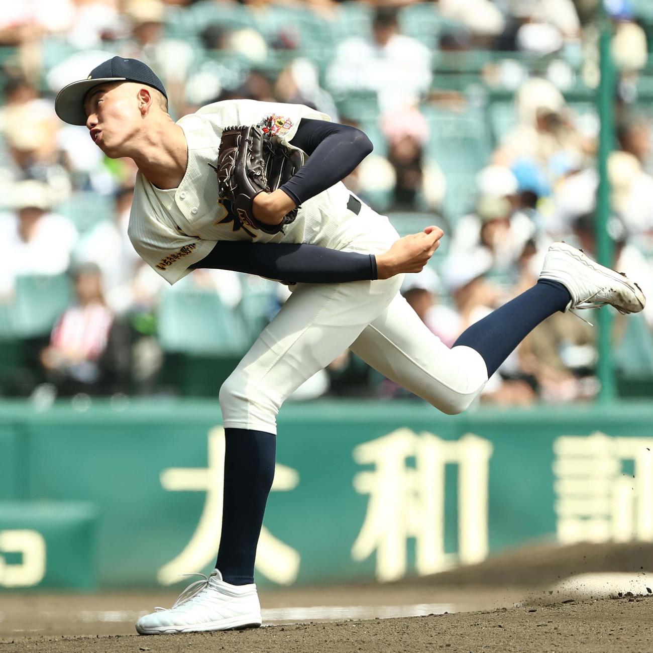 創成館対上村学園　　上村学園先発の早瀬（撮影・上田博