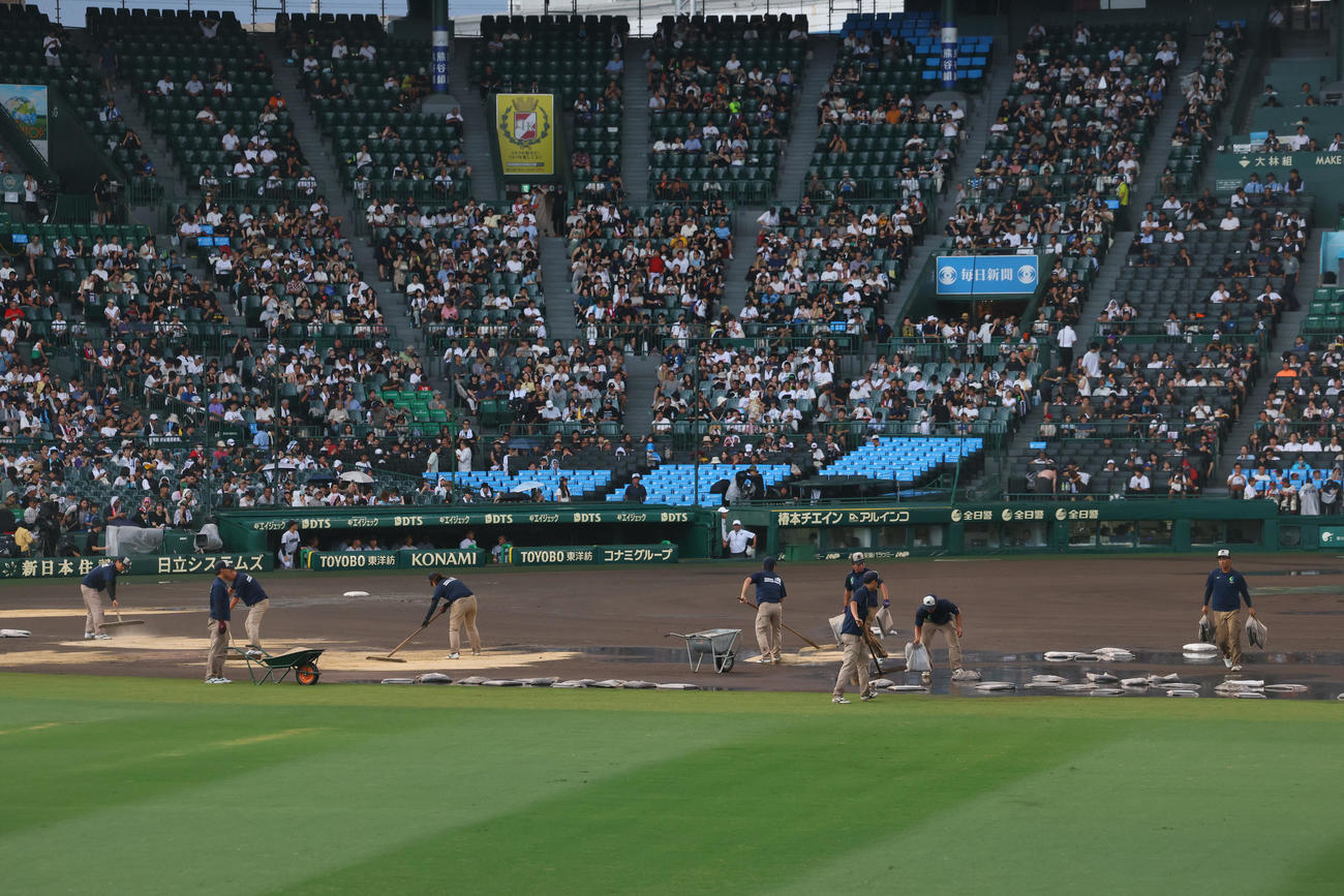 敦賀気比対横浜　整備する阪神園芸のスタッフ（撮影・藤尾明華）