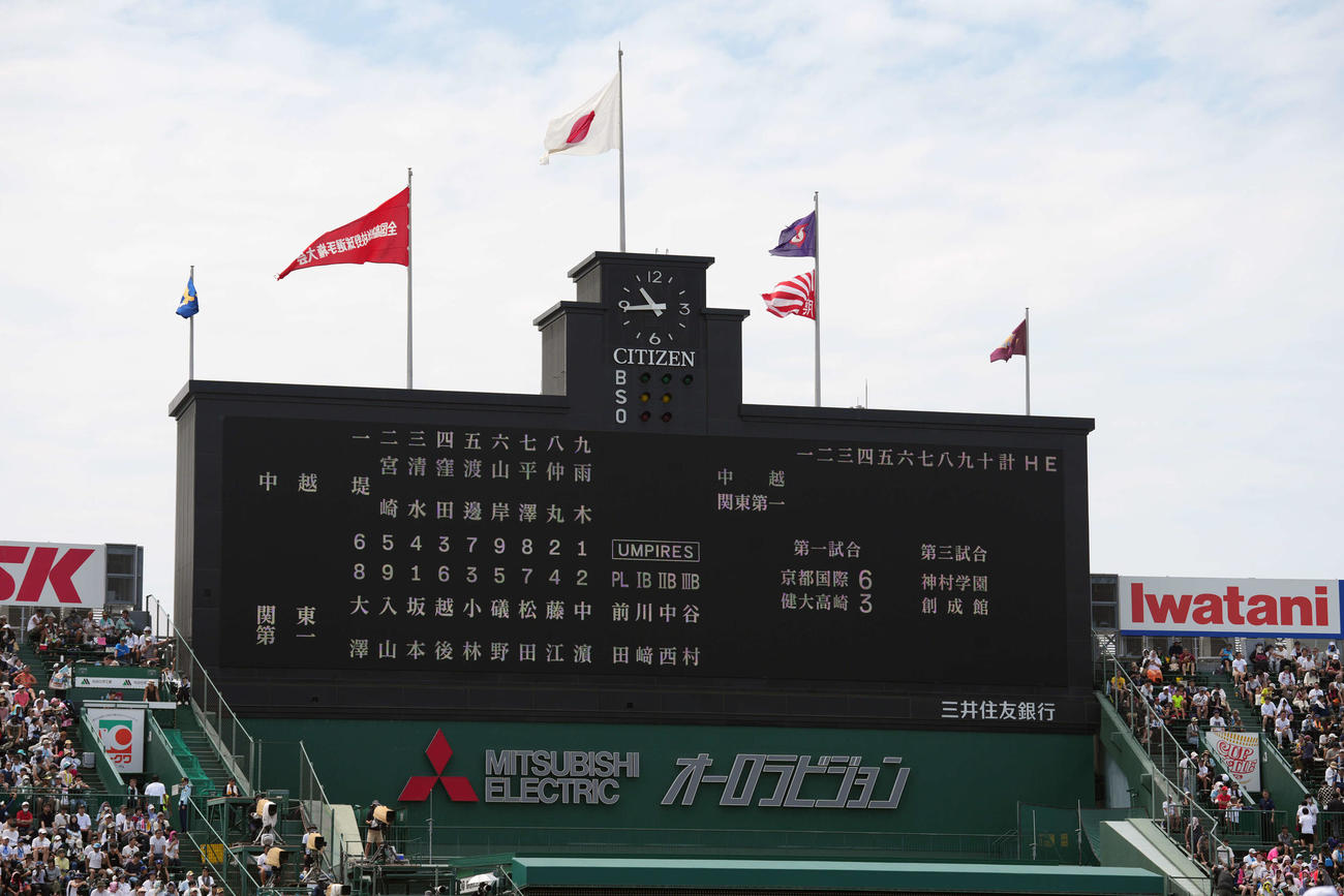 中越対関東第一　両チーム先発メンバー（撮影・小島史椰）
