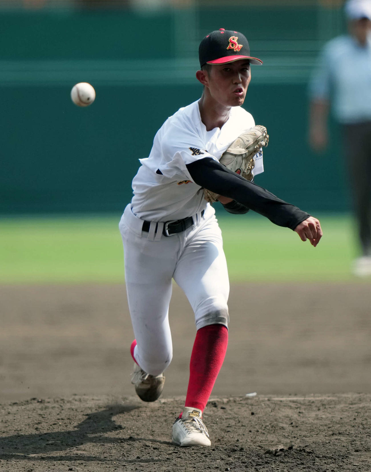 創成館対神村学園　創成館先発の奥田（撮影・小島史椰）