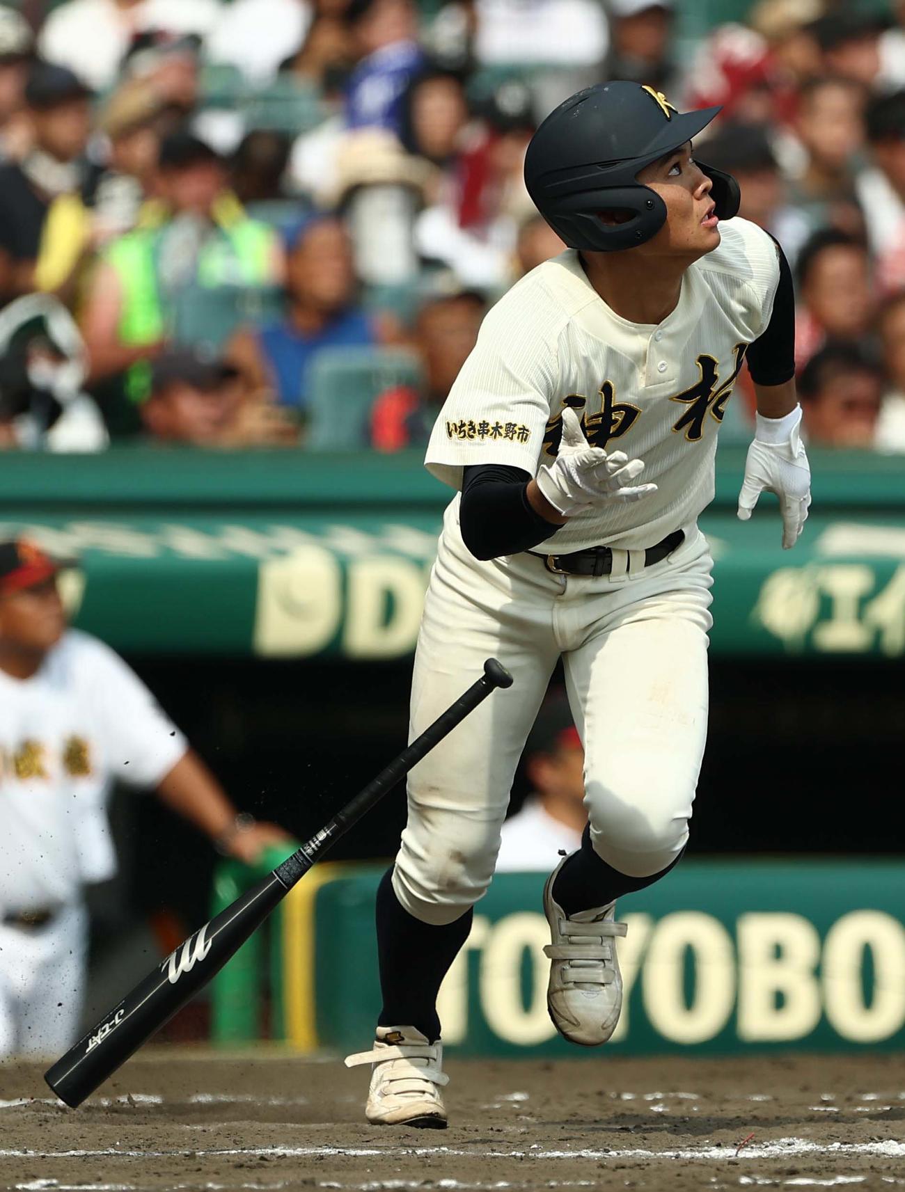 創成館対神村学園　7回裏神村学園2死一塁、代打の茶畑は中飛に倒れる（撮影・上田博志）