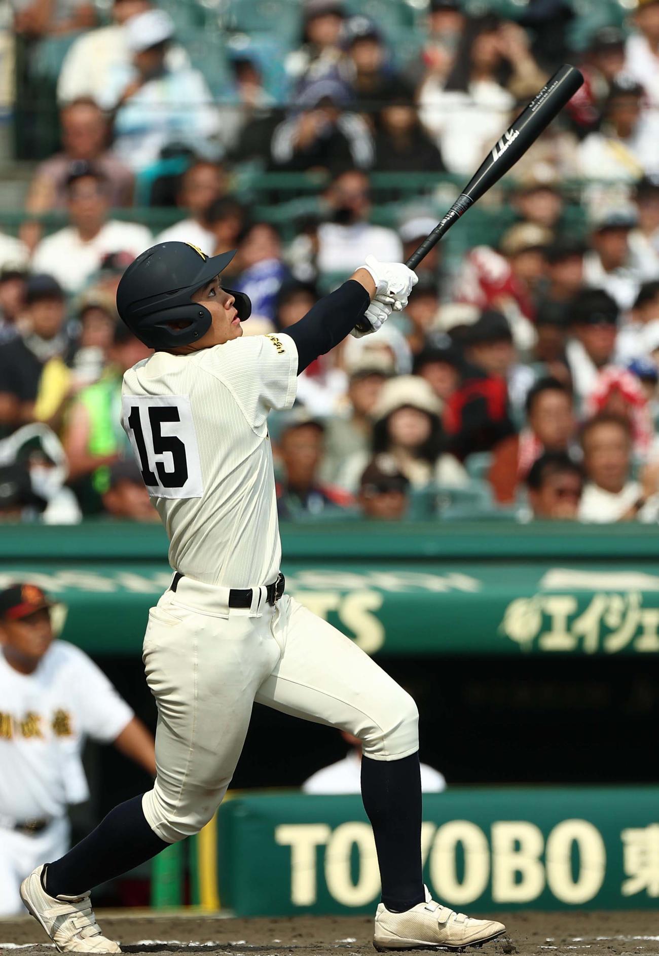 創成館対神村学園　7回裏神村学園2死一塁、代打の茶畑は中飛に倒れる（撮影・上田博志）