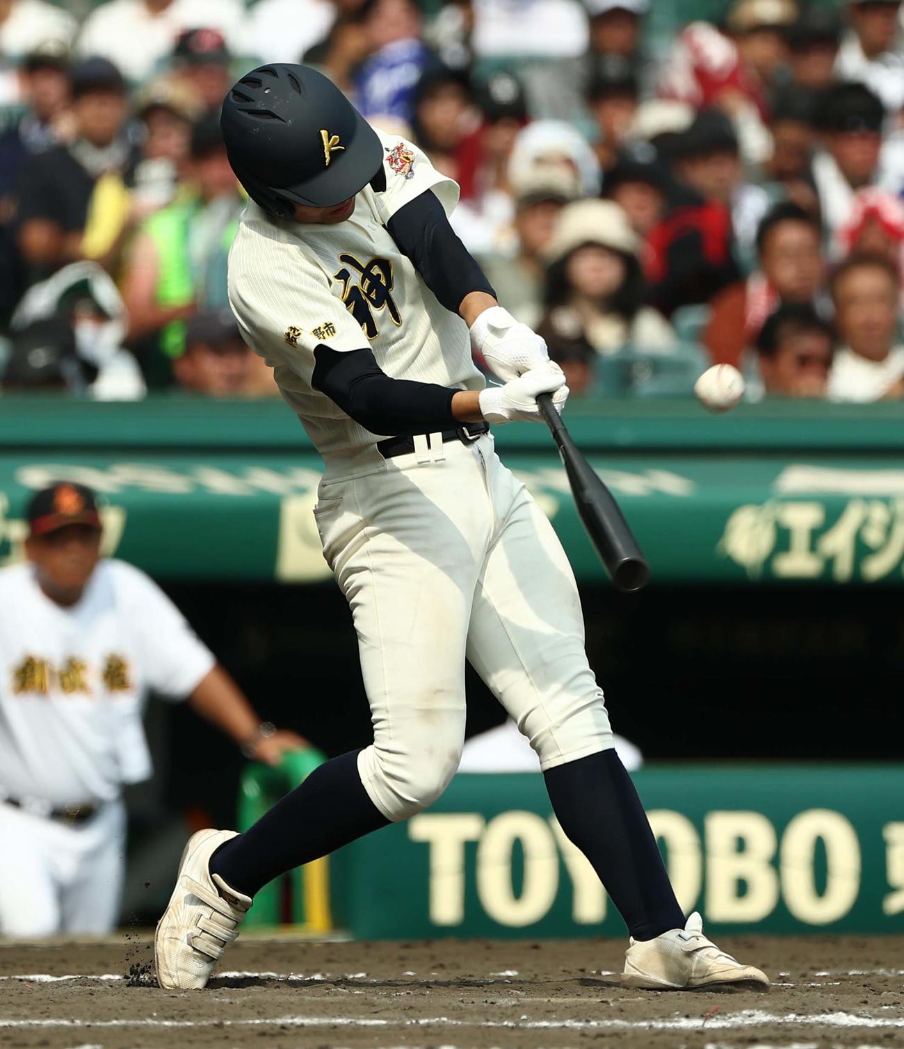 創成館対神村学園　7回裏神村学園2死一塁、代打の茶畑は中飛に倒れる（撮影・上田博志）