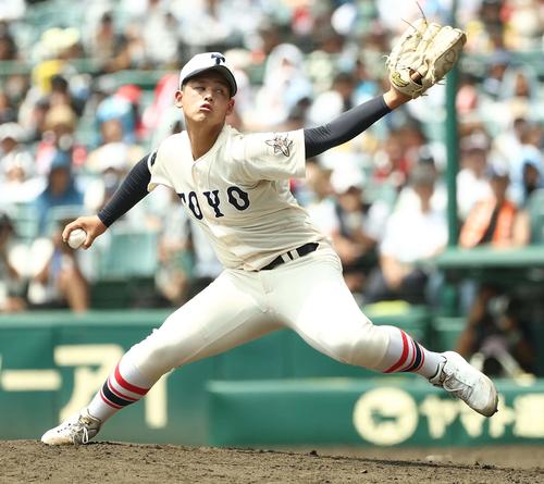 花巻東対東洋大姫路　東洋大姫路2番手の阪下（撮影・上田博志）